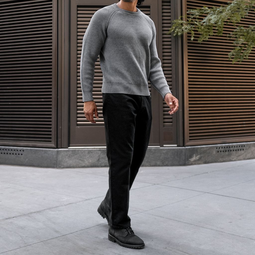 Ribbed Crewneck Sweater | Light Grey