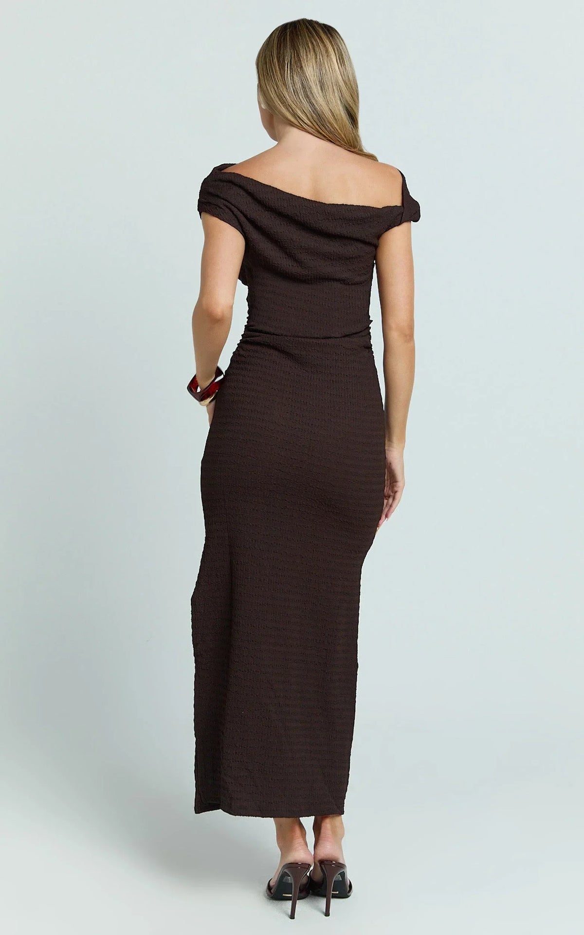 Joliefer Midi Dress - One Shoulder Midi Dress in Chocolate