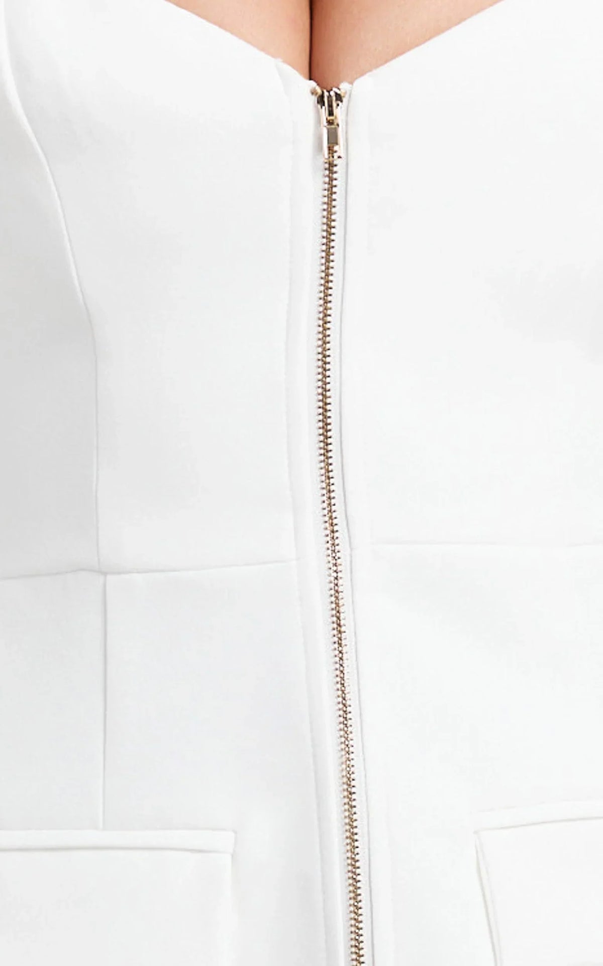 Lausanne Mini Dress - Sweetheart Neck Long Sleeve Zip Front Tulip Dress in White