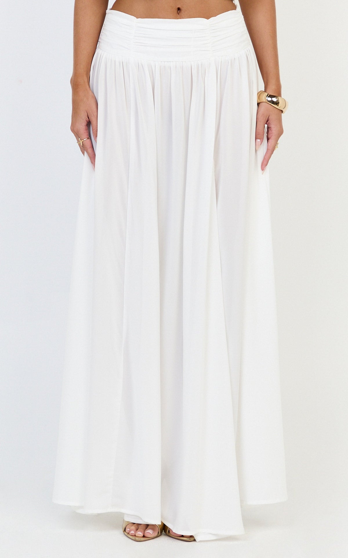 Melanie Maxi Skirt - Gathered Yoke Skirt in Cream