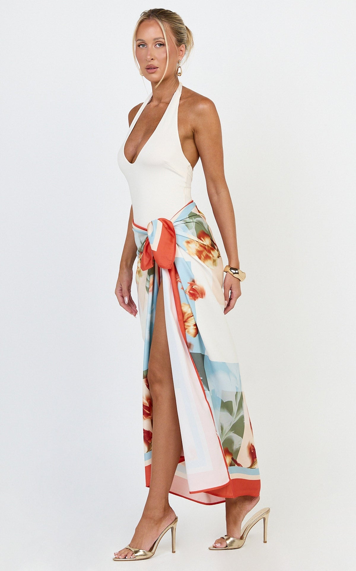 Soleil Maxi Skirt- Floral Border Print Tie Side Maxi Skirt in Soleil Multi Floral Print