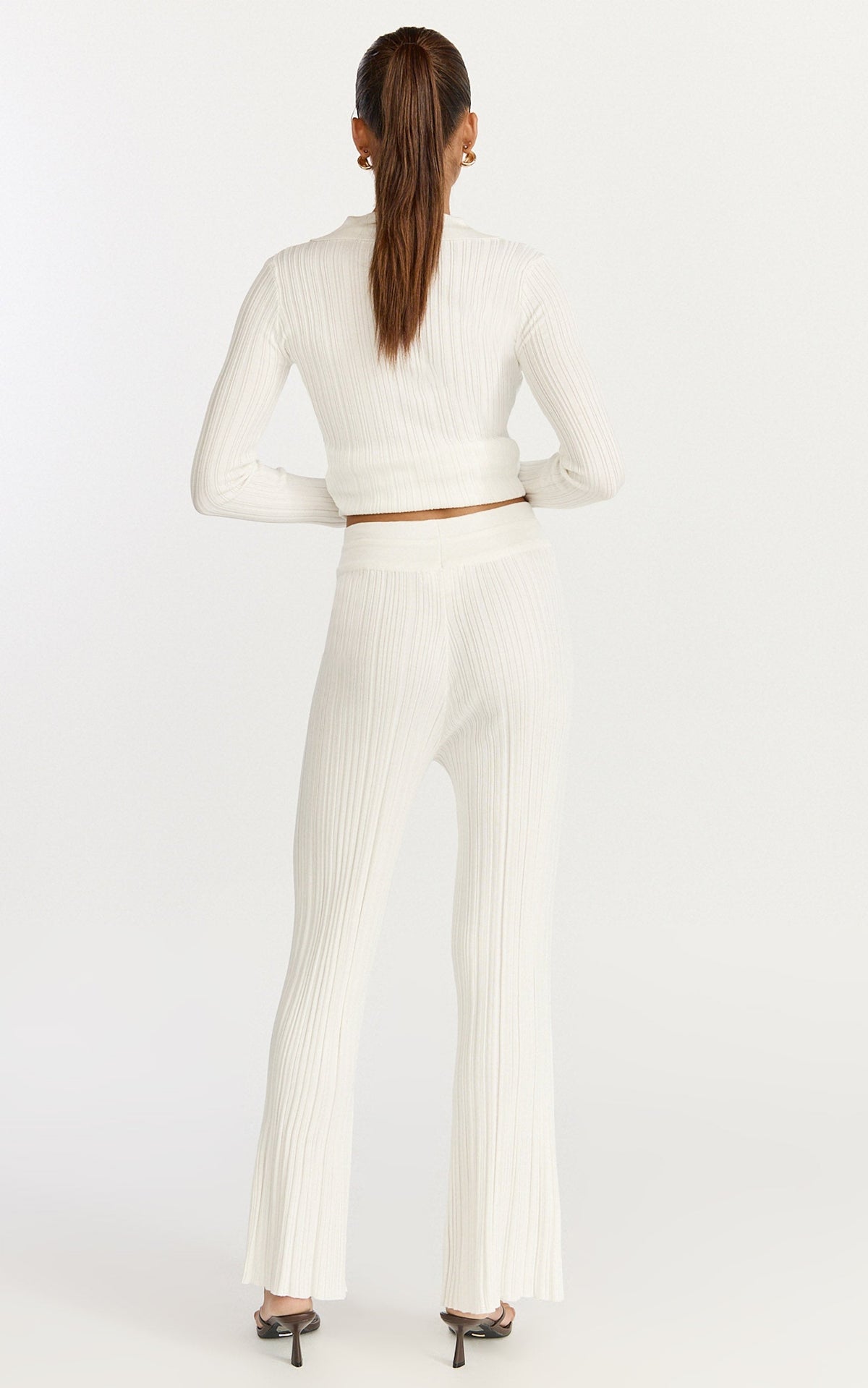 Kelsey Pants - High Drawstring Waist Knit Pants in Cream