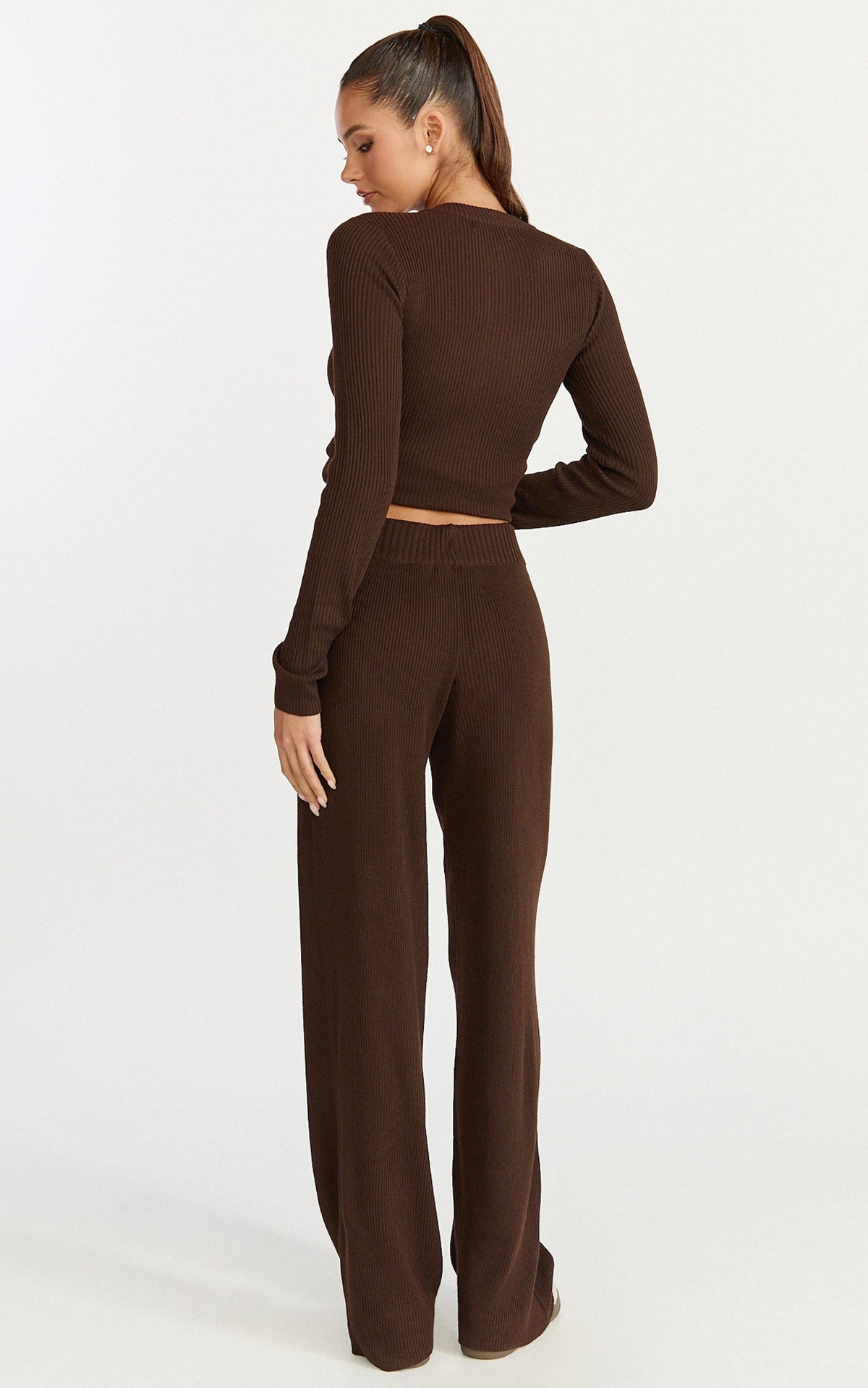 Indigo Pants - Knit High Waist Relaxed Pants in Chocolate
