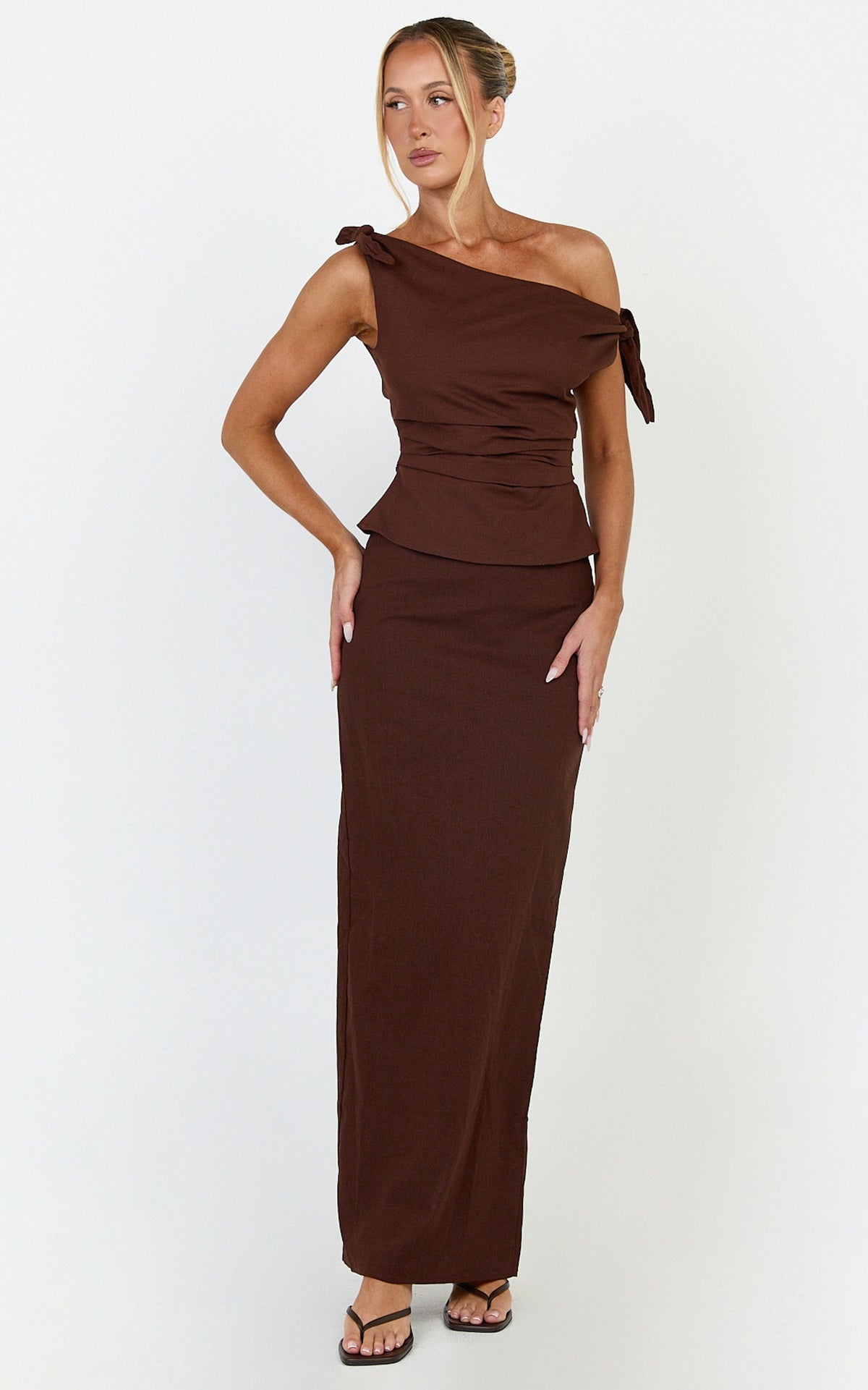 Vance Maxi Skirt - Linen Back Split Skirt in Chocolate