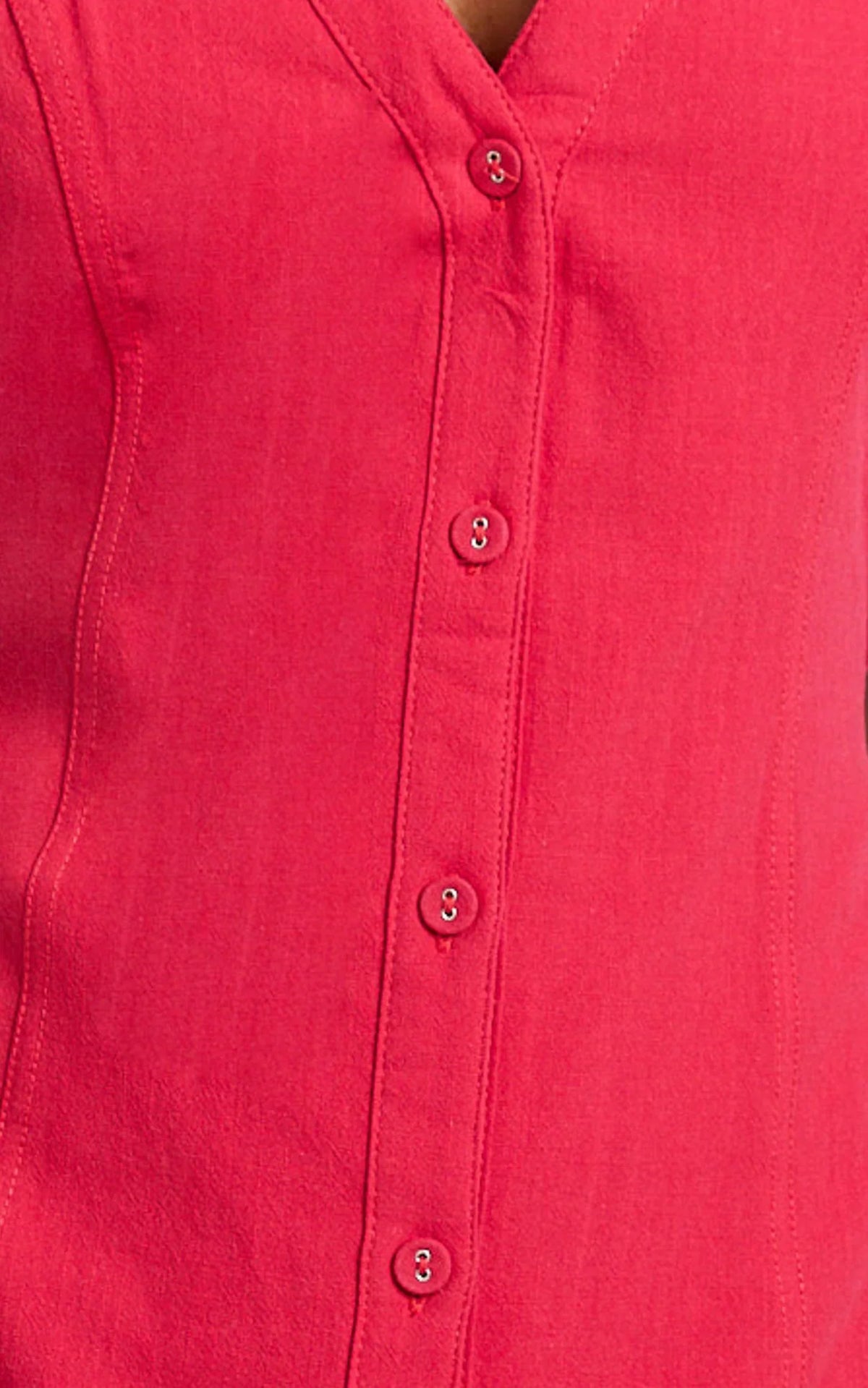 Juliet Midi Dress - Button Through V Neck Dress in Red