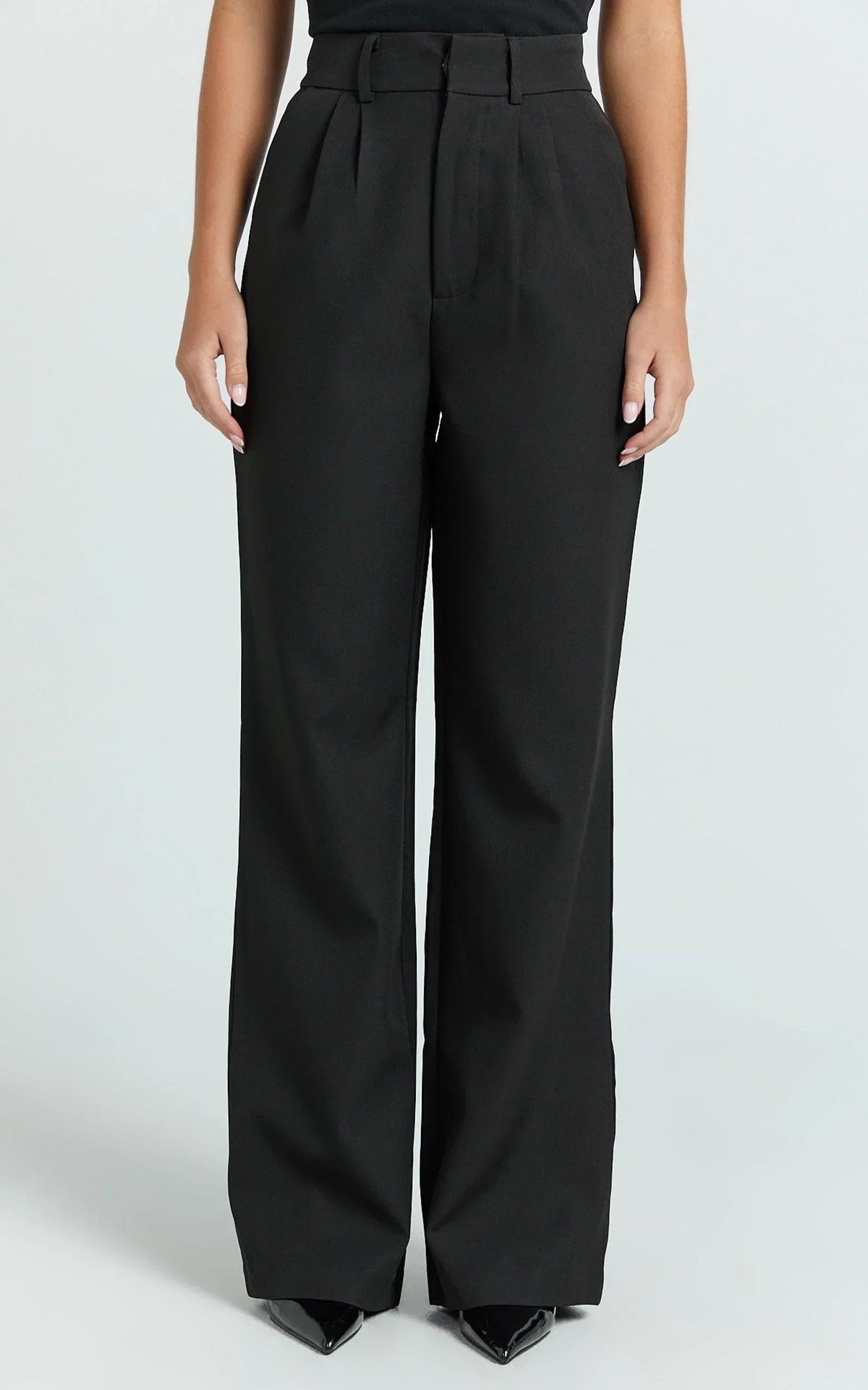 Melissa Pants - Pleat Front Wide Leg Tailored Pants in Black