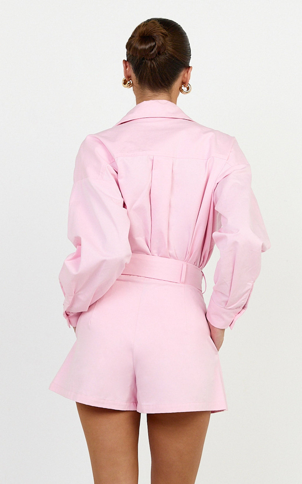 Violet Shorts - High Waist Belted Shorts in Pale Pink