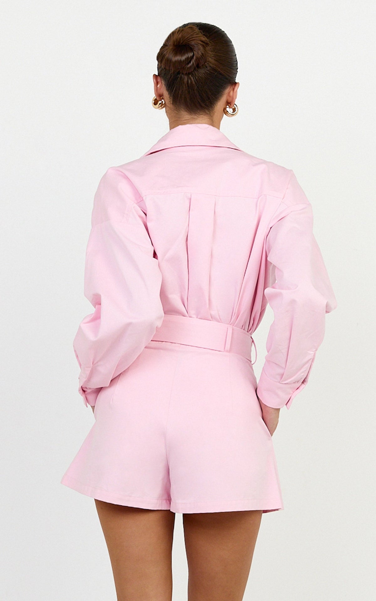 Violet Shorts - High Waist Belted Shorts in Pale Pink