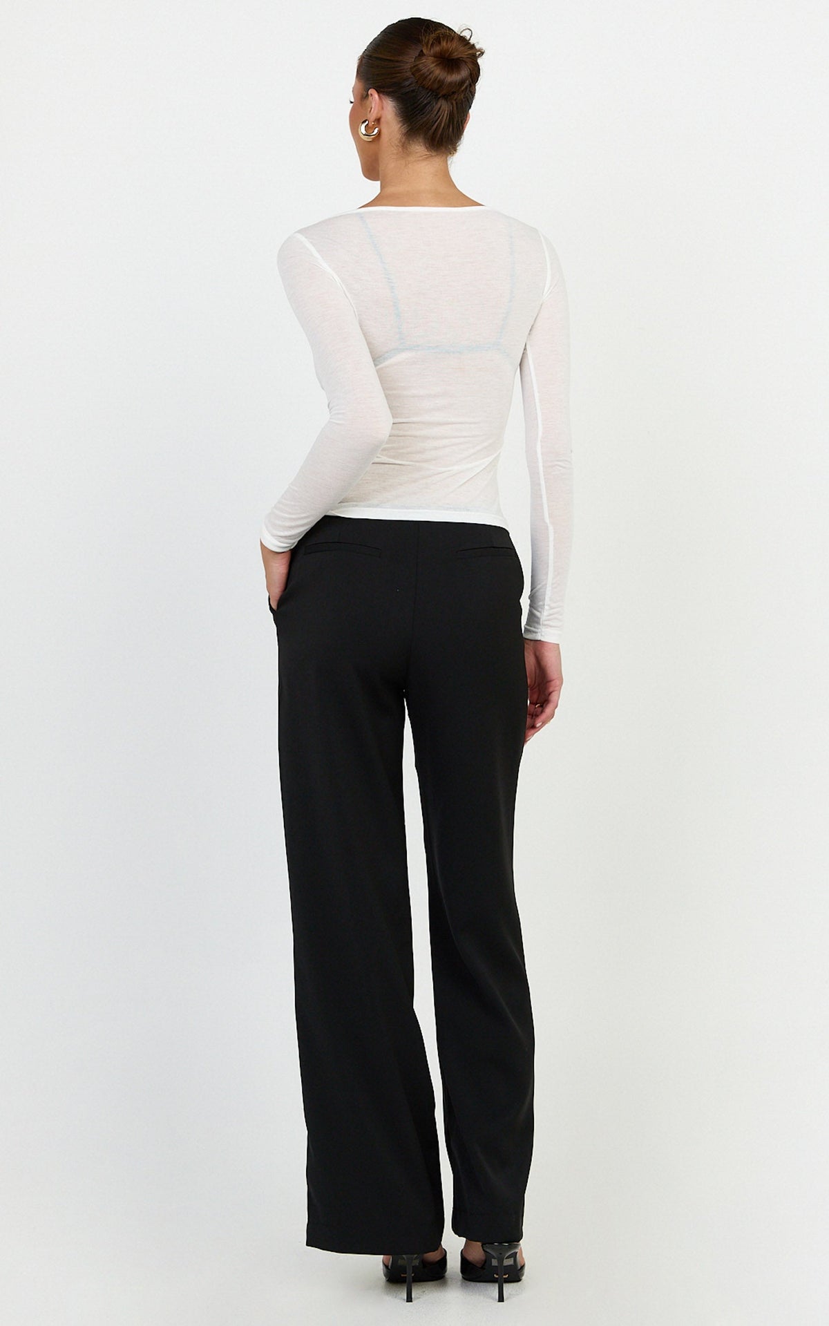 Madi Top - Long Sleeve Sheer Slub Jersey Top in White