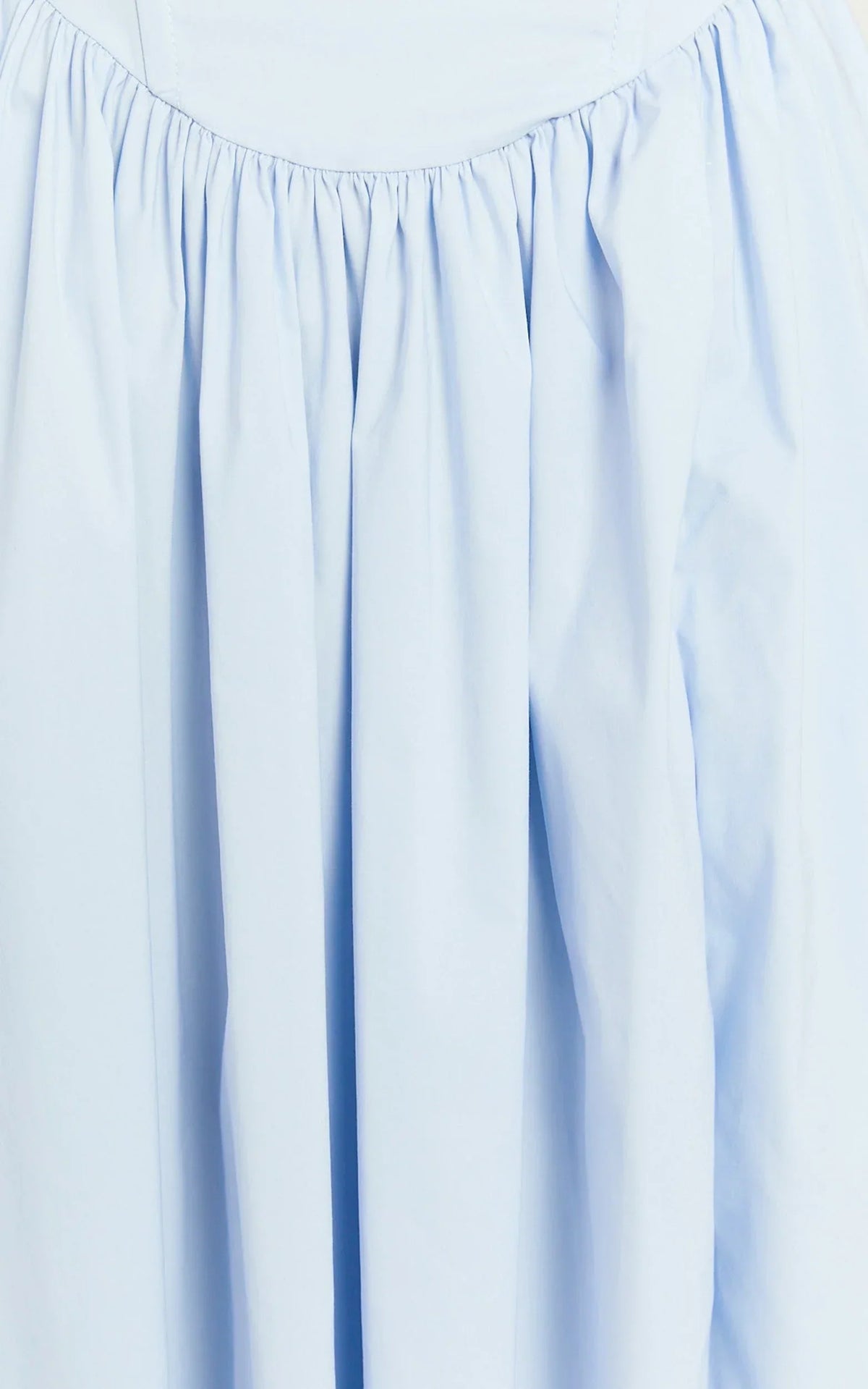 Holly Midi Dress - Corset Lace Up Dress with Split in Soft Blue
