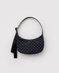 Small Nylon Crescent Bag - Black and Sky Blue Micro Dot