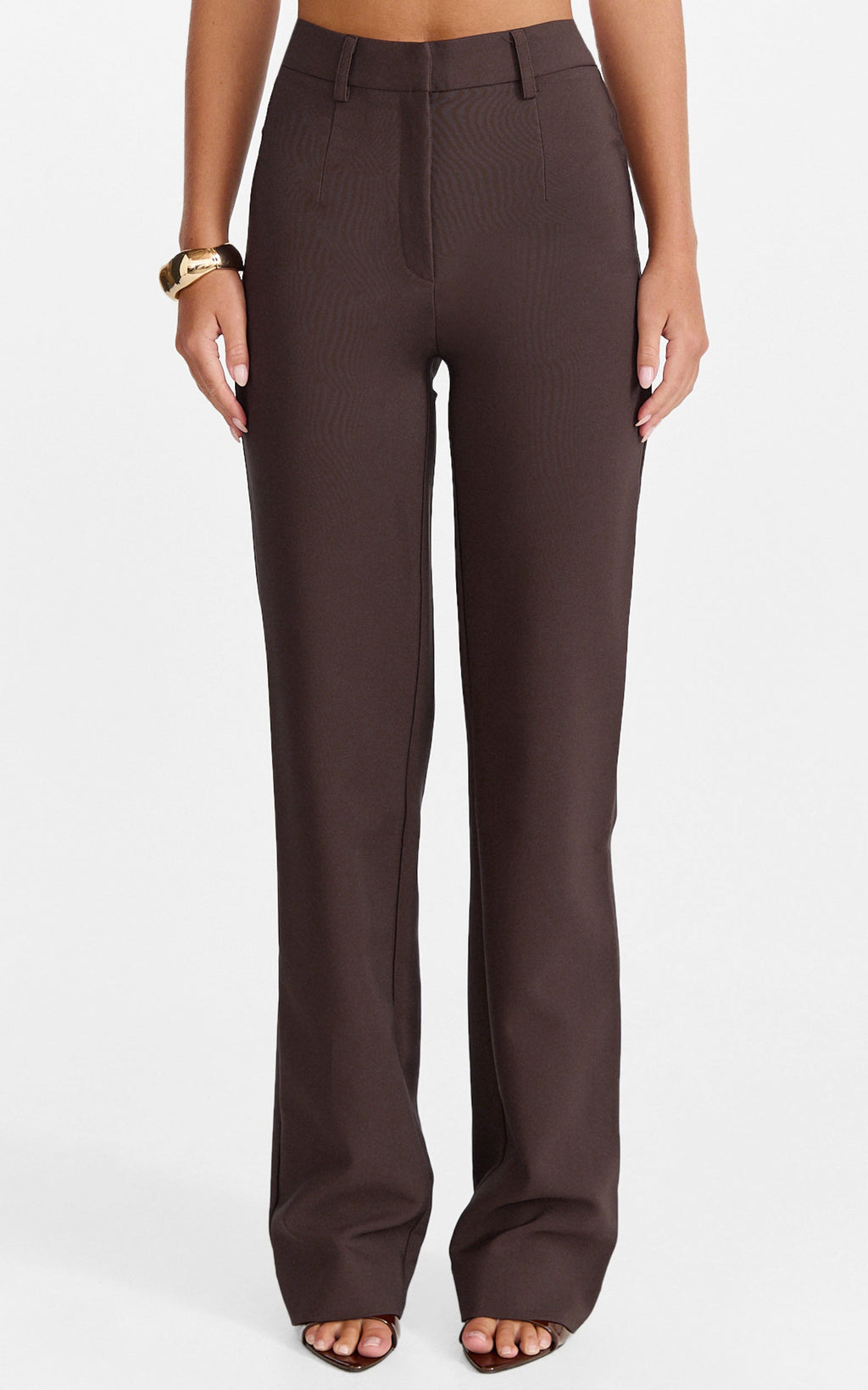Sally Pants - Mid Waisted Straight Leg Tailored Pants in Chocolate