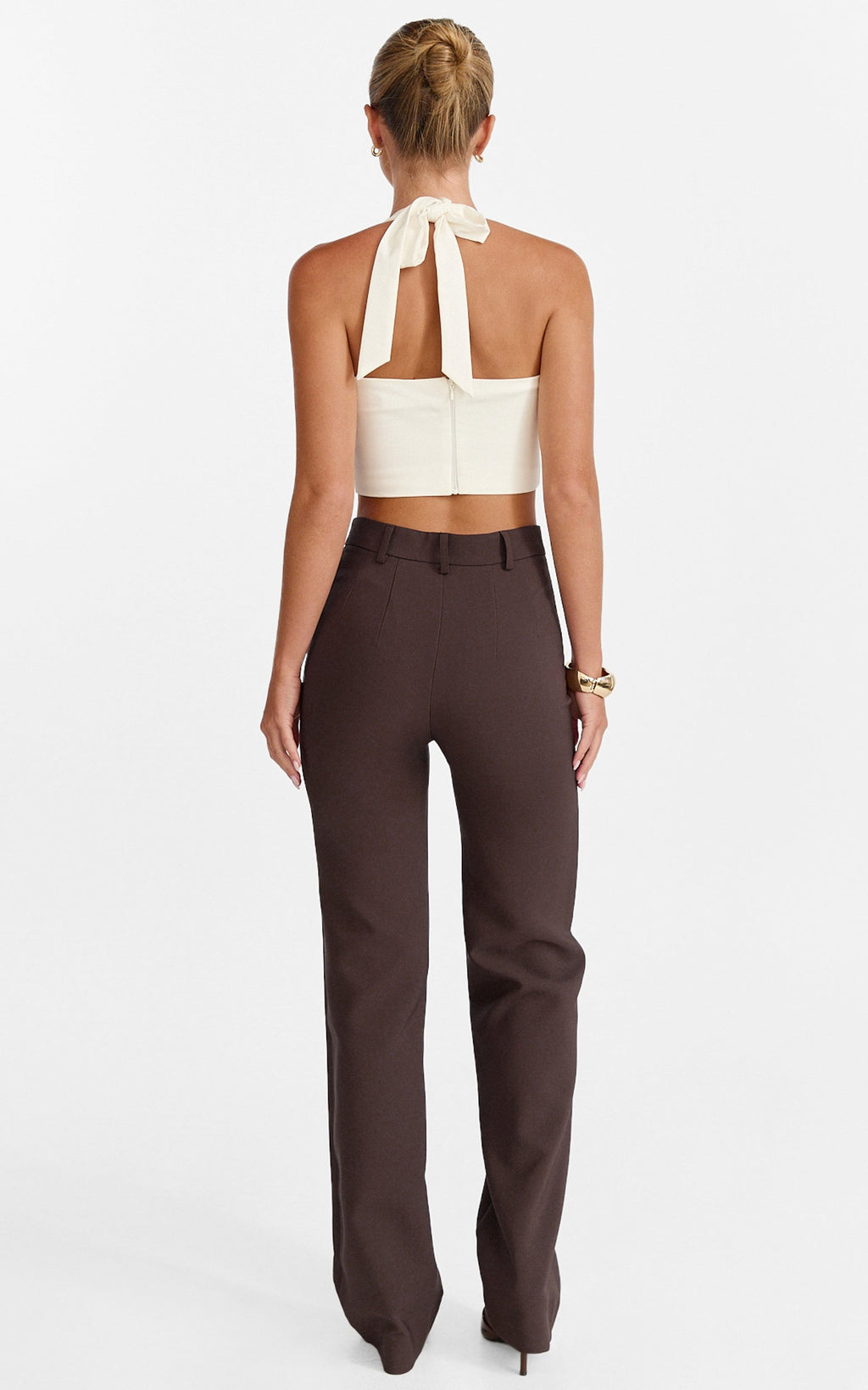 Sally Pants - Mid Waisted Straight Leg Tailored Pants in Chocolate