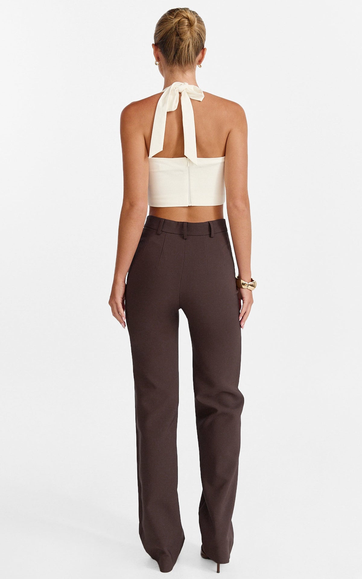 Sally Pants - Mid Waisted Straight Leg Tailored Pants in Chocolate