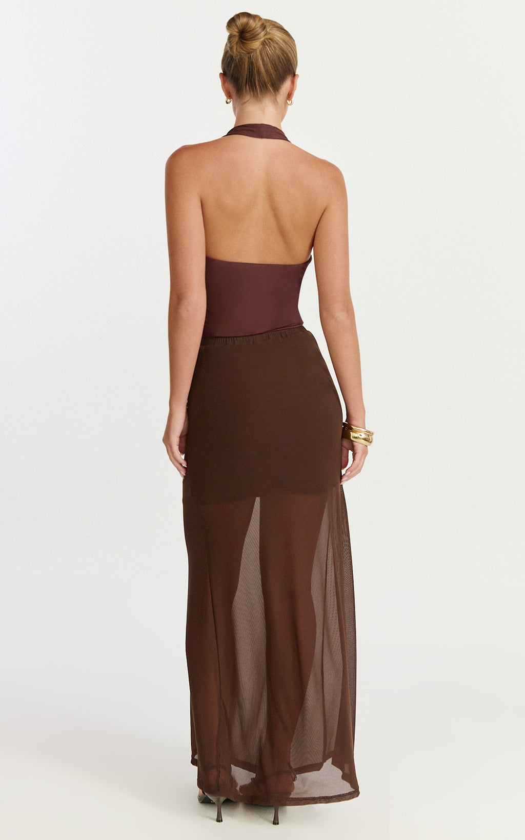 Ella Midi Skirt - Sheer Layered Skirt in Chocolate