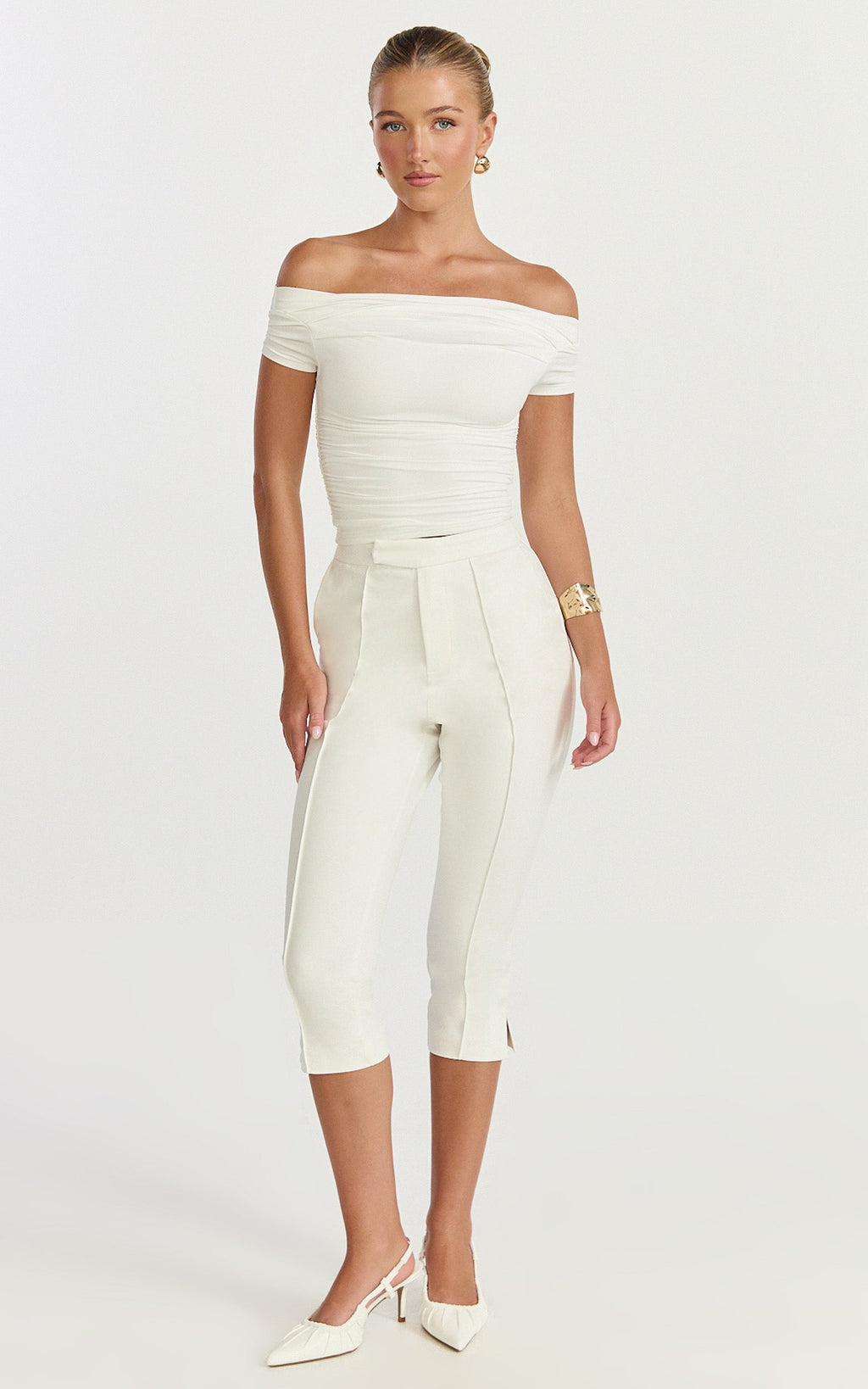 Arabella Pants - Capri Slim Fit Side Split Pants in White