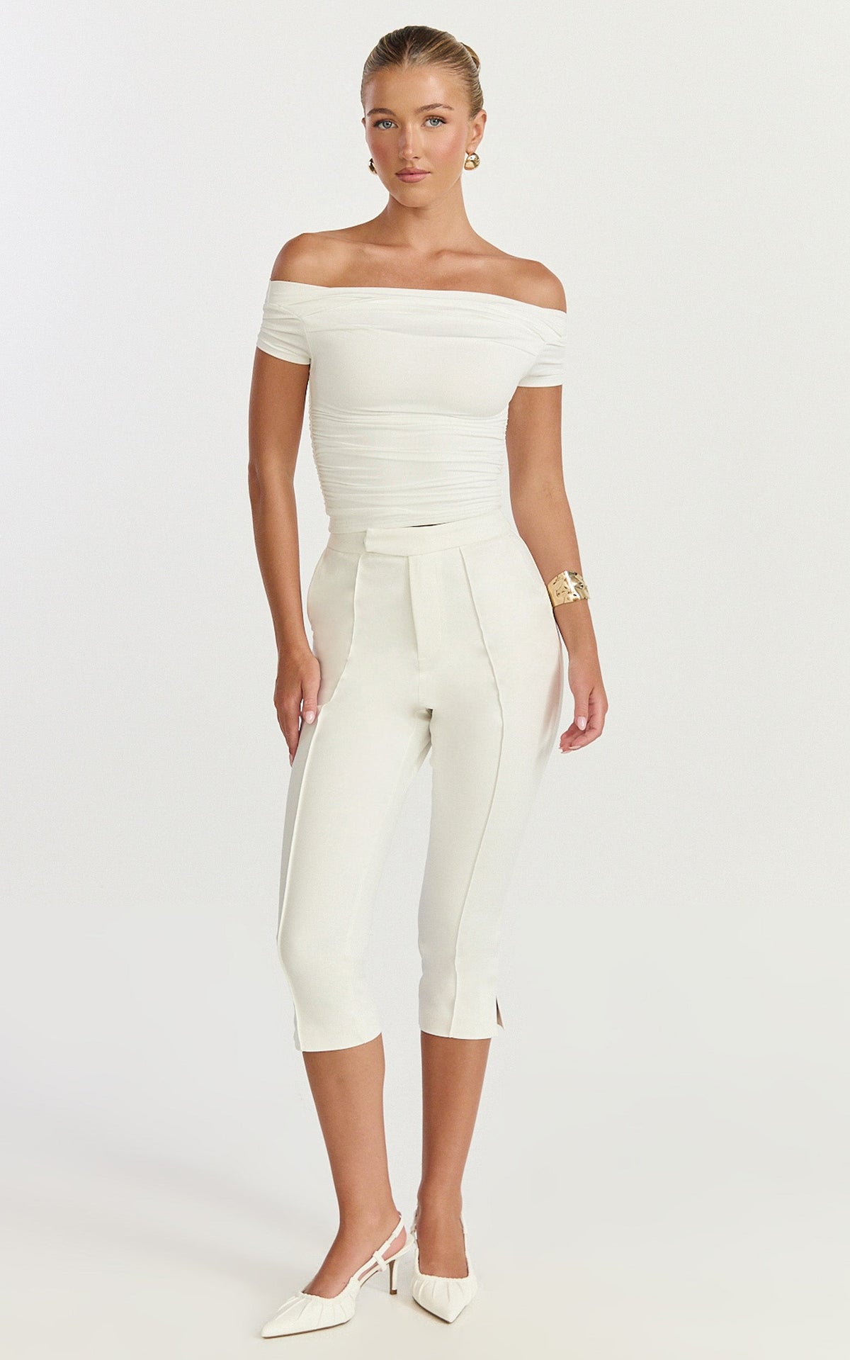 Arabella Pants - Capri Slim Fit Side Split Pants in White