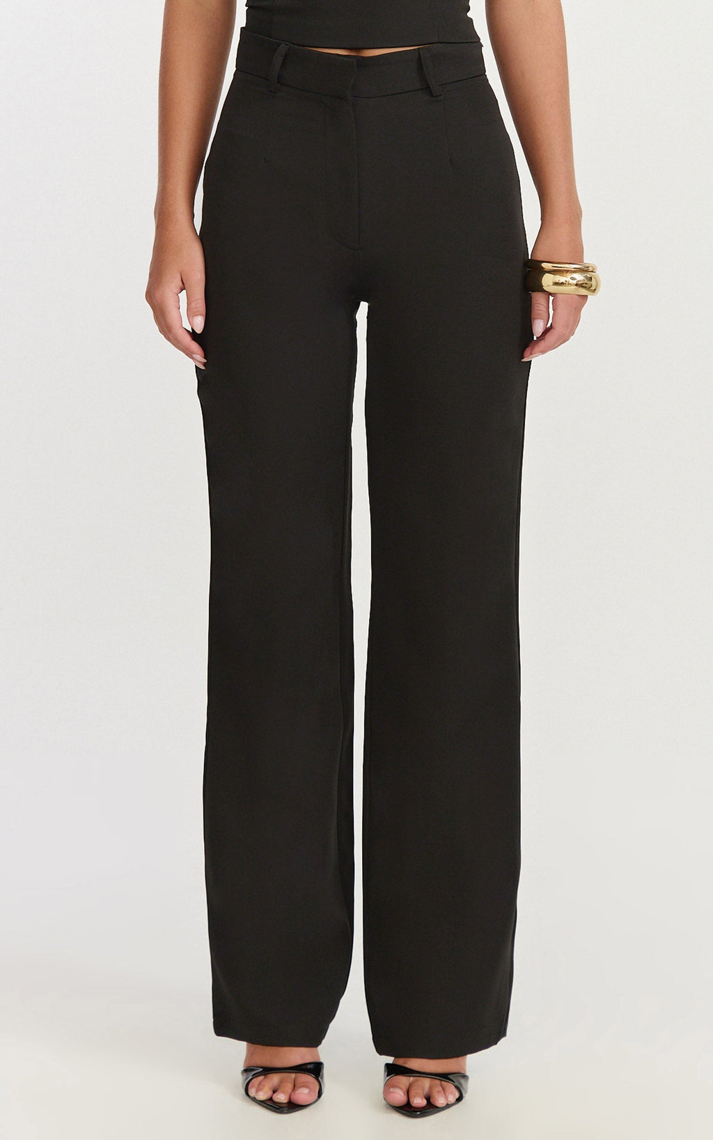 Isla Pants - Mid Waisted Straight Leg Tailored Pants in Black
