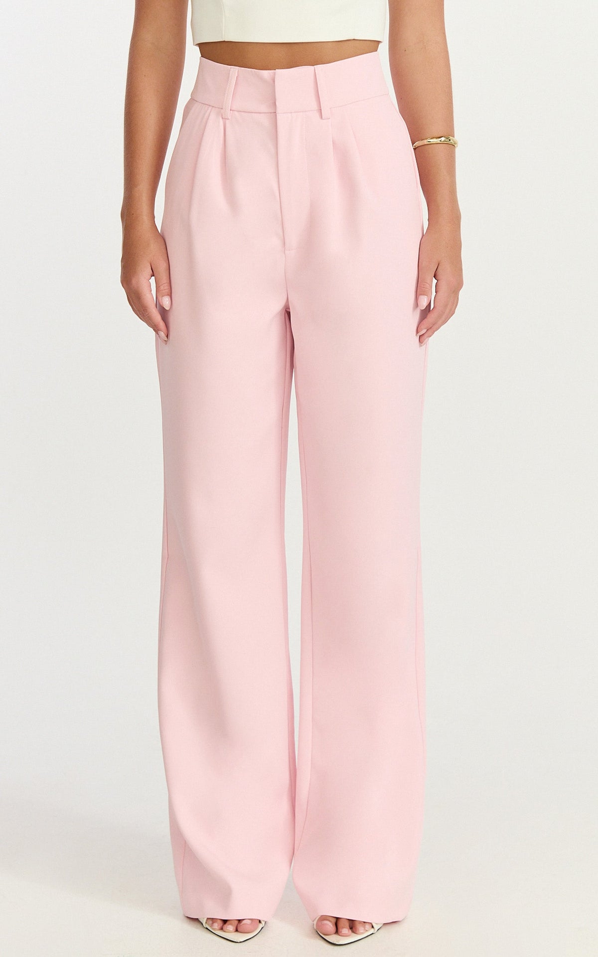 Melissa Pants - Pleat Front Wide Leg Tailored Pants in Pink