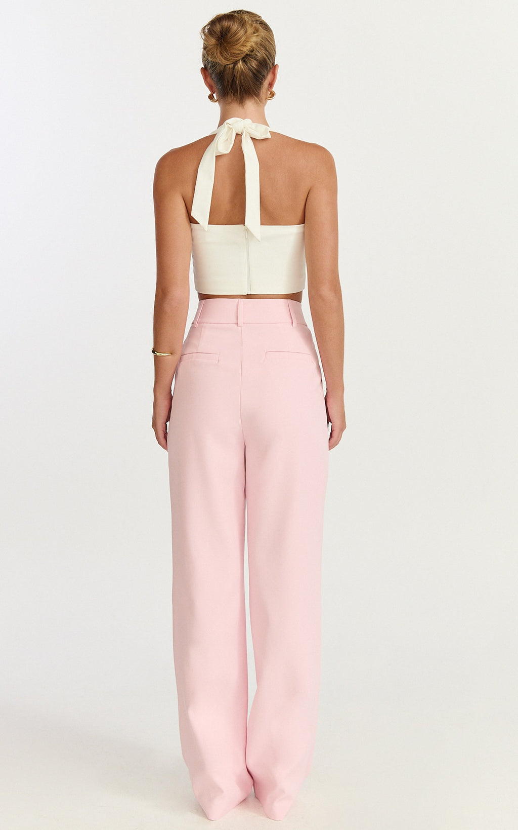 Melissa Pants - Pleat Front Wide Leg Tailored Pants in Pink