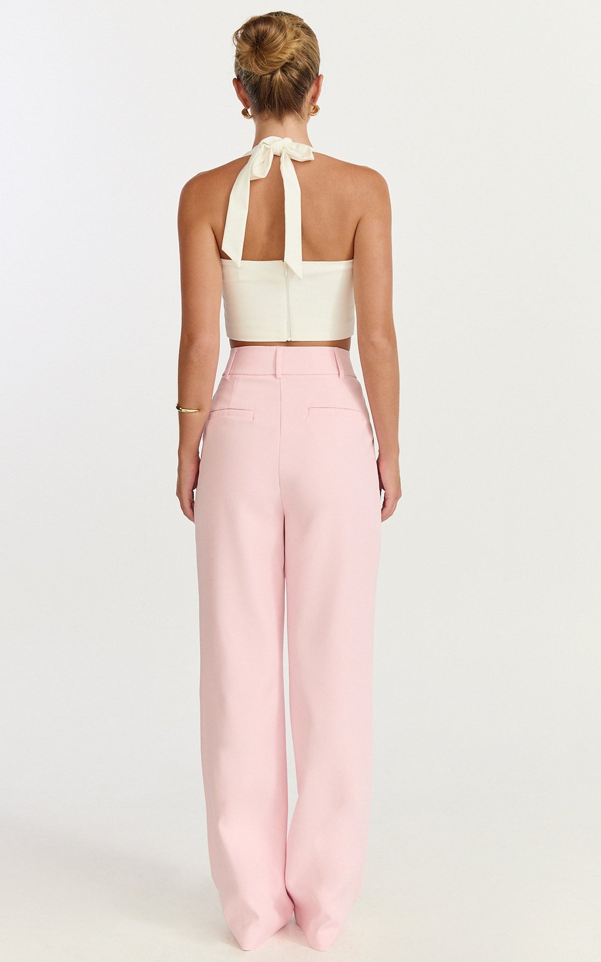 Melissa Pants - Pleat Front Wide Leg Tailored Pants in Pink