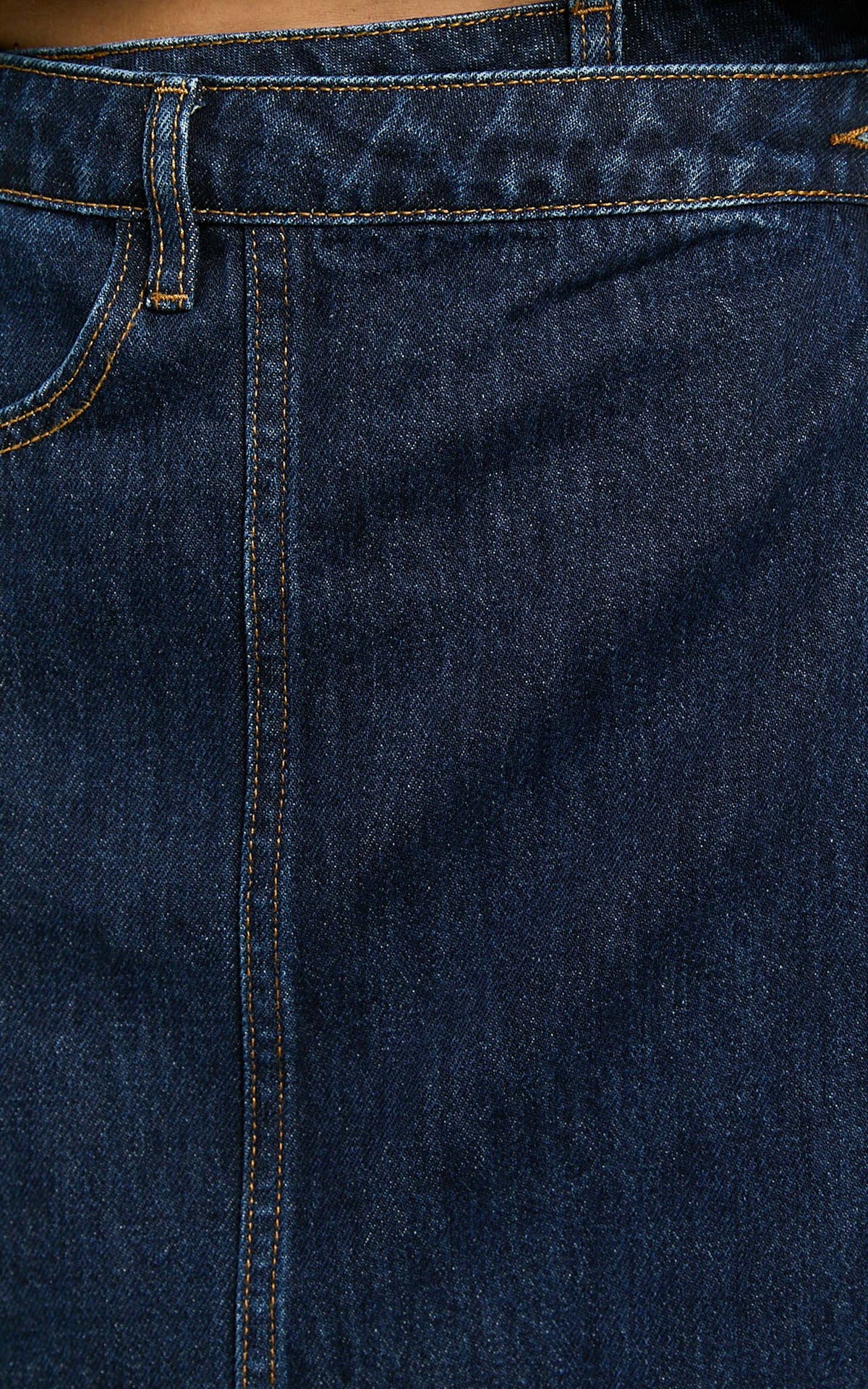 Katherine Mini Skirt - Cross Front Recycled Denim Skirt in Dark Blue Wash