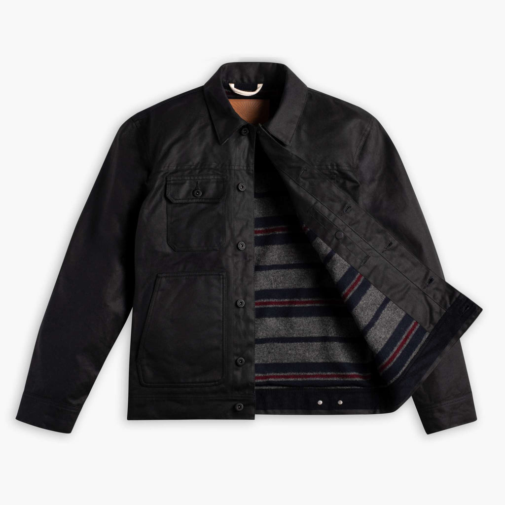 Waxed Trucker Jacket | Black