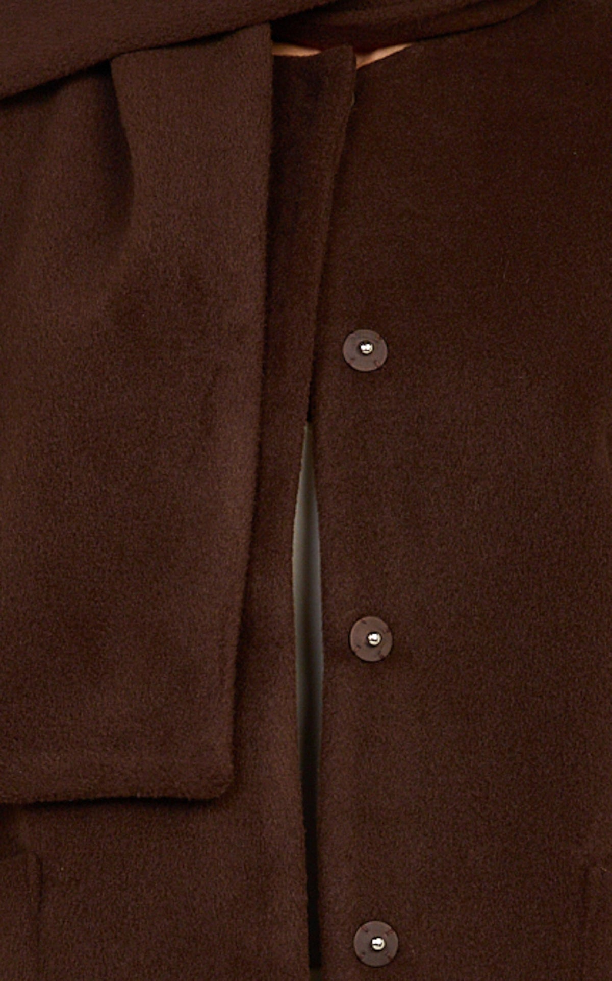 Carys Coat - Oversized Long Sleeve Coat With Neck Scarf in Chocolate