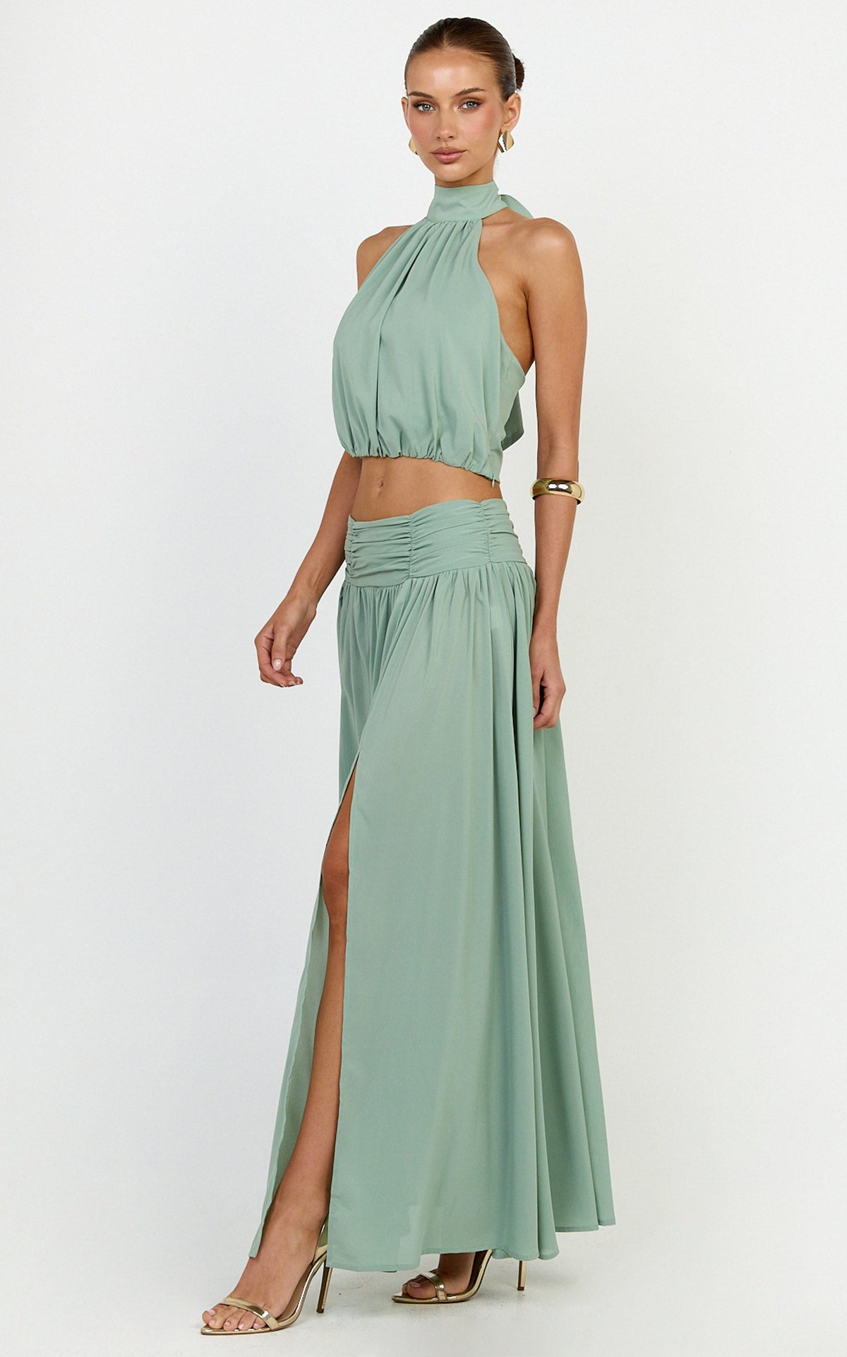 Melanie Maxi Skirt - Gathered Yoke Skirt in Green