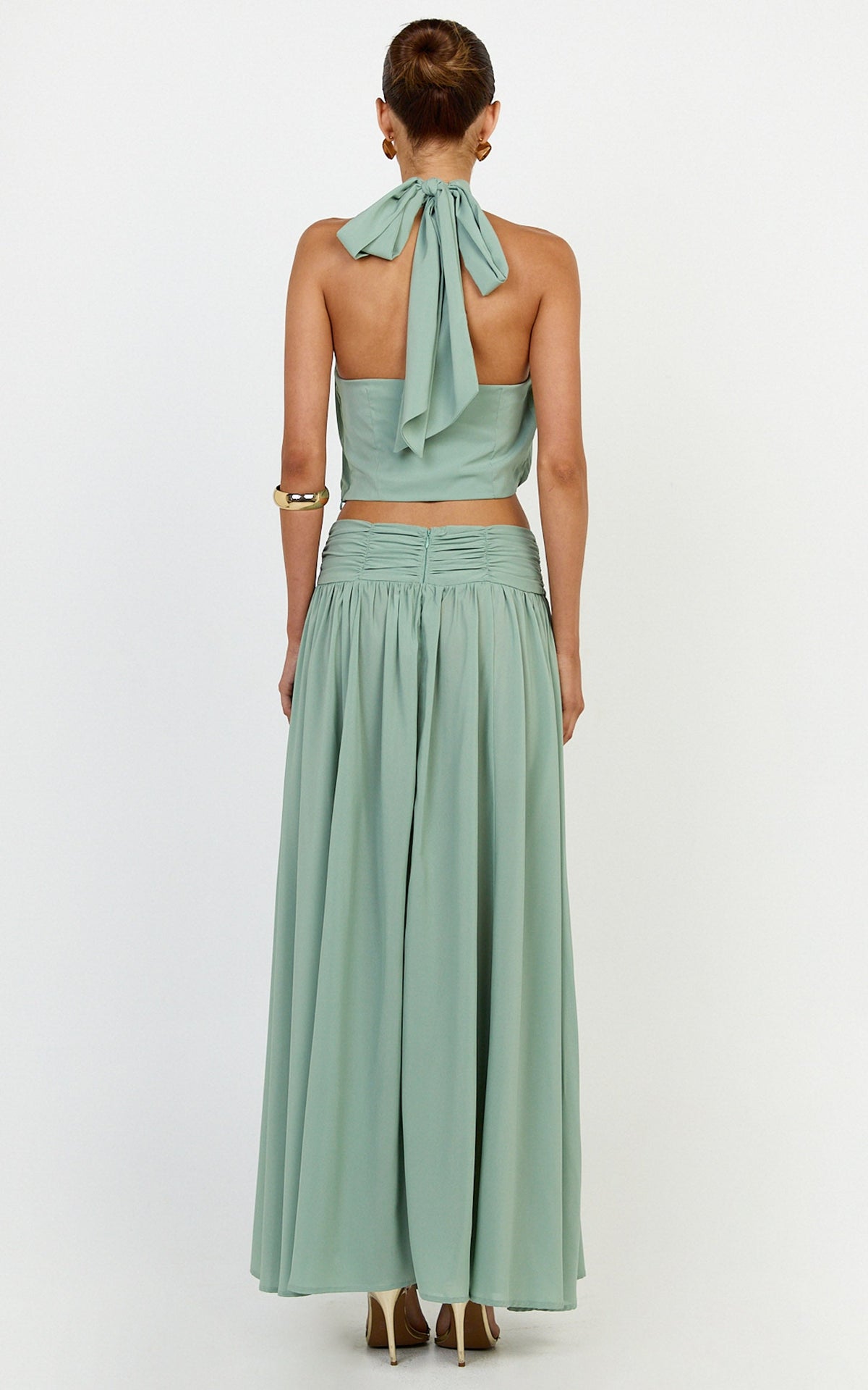 Melanie Maxi Skirt - Gathered Yoke Skirt in Green