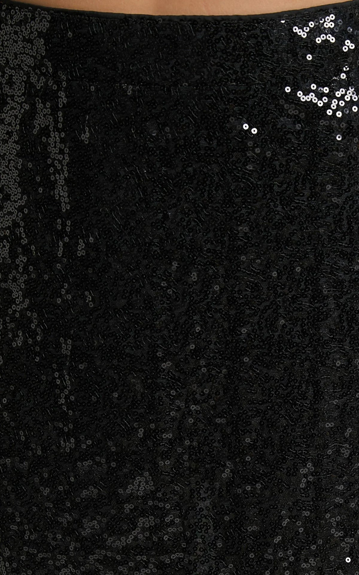 Elswyth Mini Skirt - Side Split Sequin Skirt in Black Sequin