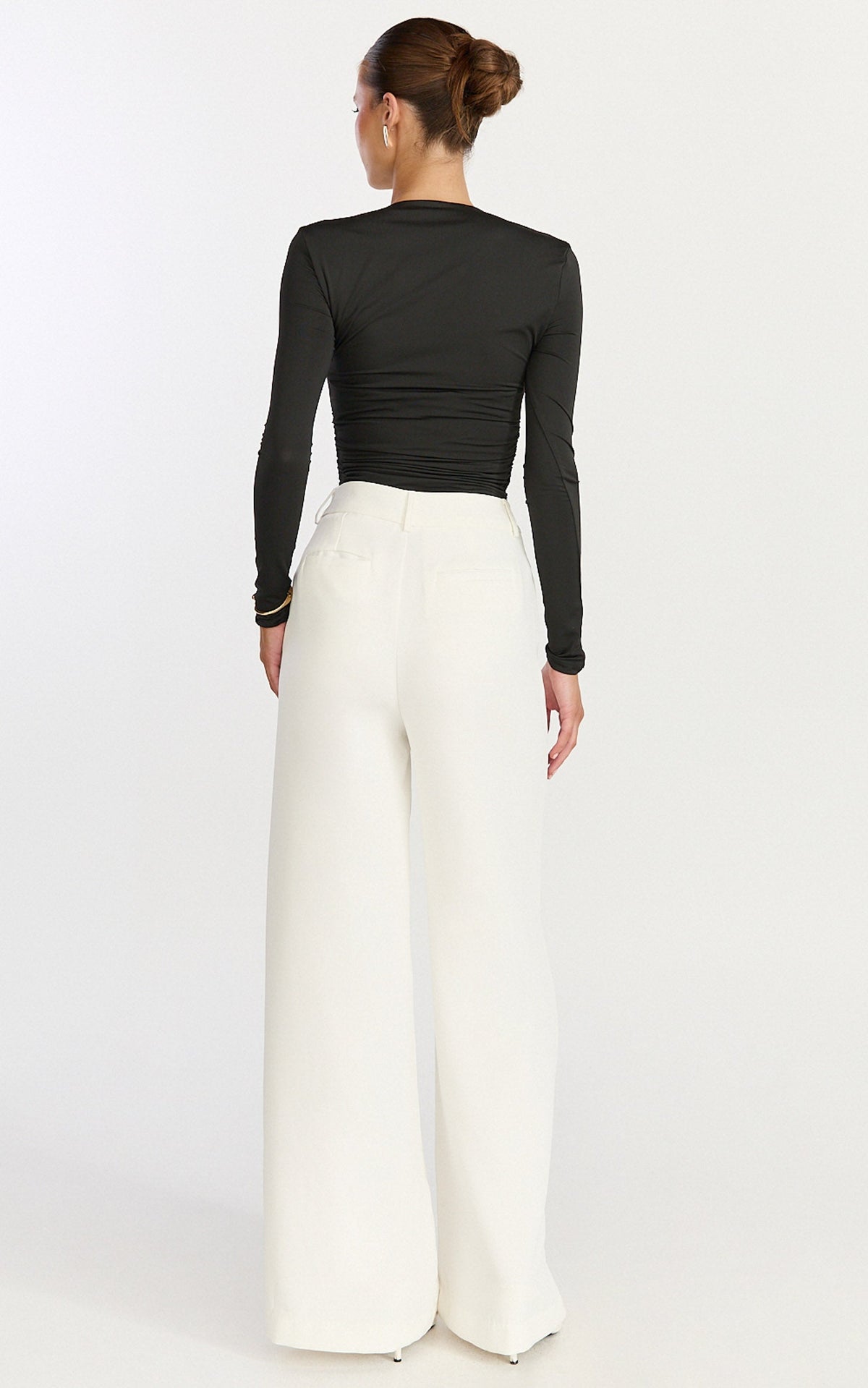 Seraphina Top - Long Sleeve Square Neck Gathered Waist Top in Black