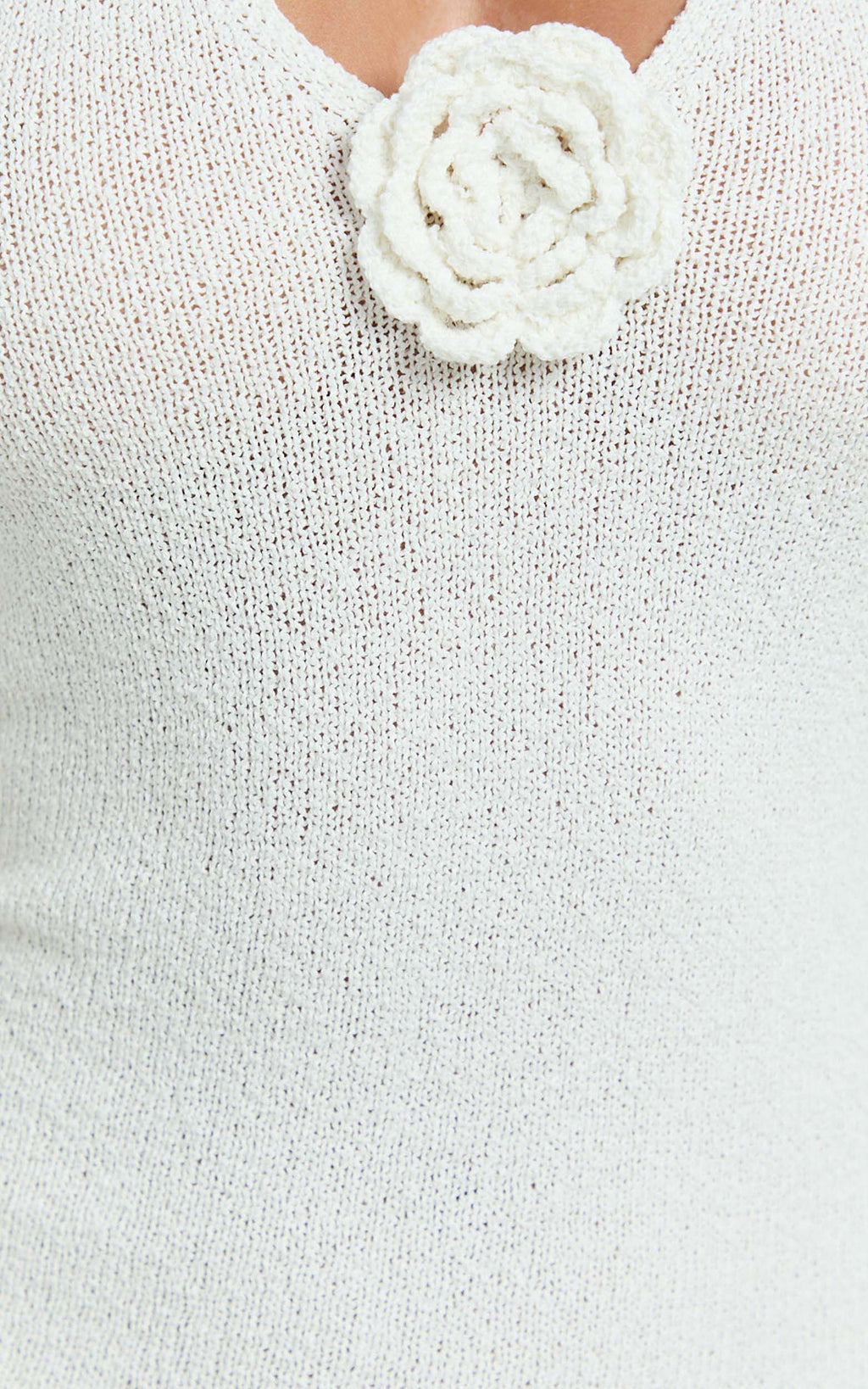 Nikola Midi Dress - Plunge Halter High Split Knit Dress in Cream
