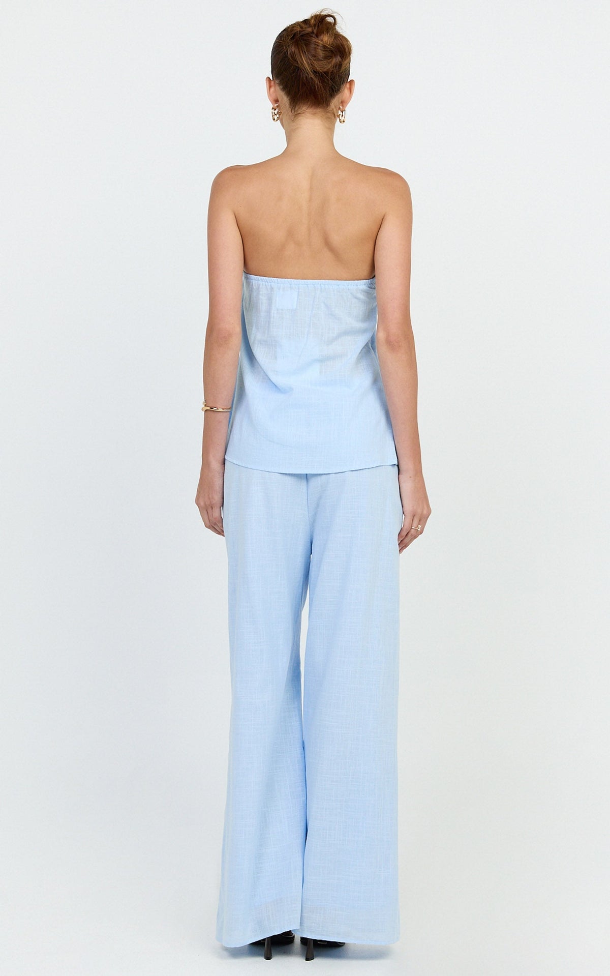 Carli Two Piece Top and Pants Set - Cotton Tube Pant Set in Blue