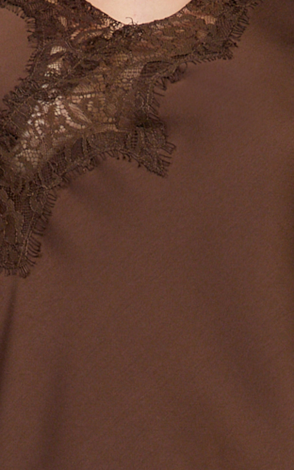 Ava Top - Lace Trim Longline Camisole Top in Chocolate