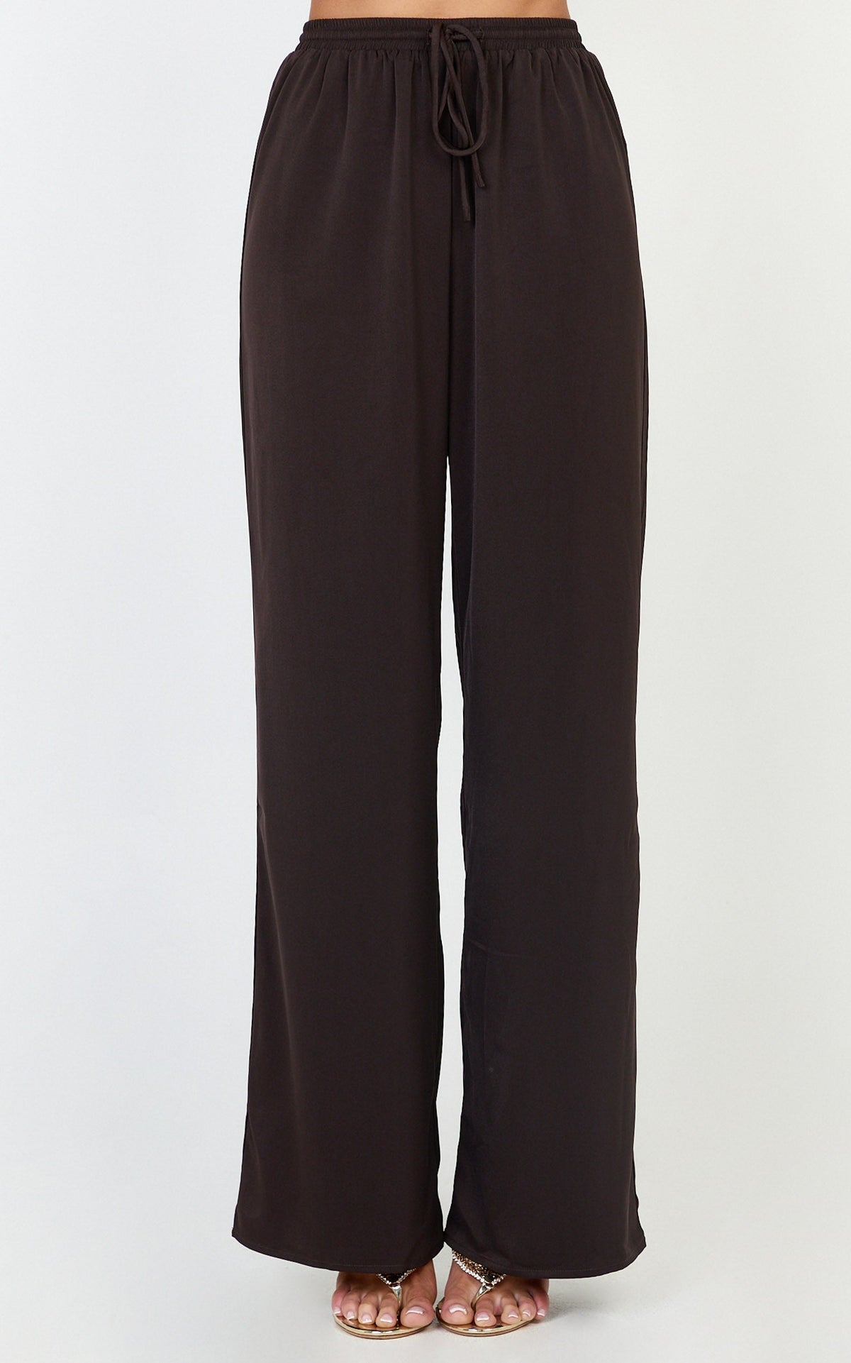 Robyn Pants - High Elastic Waist Relaxed Straight Leg Pants in Chocolate
