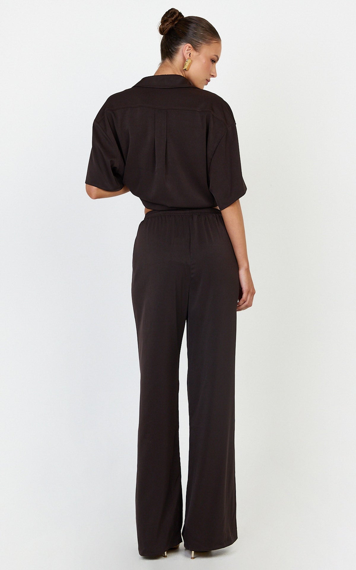 Robyn Pants - High Elastic Waist Relaxed Straight Leg Pants in Chocolate