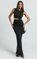 Dixie Maxi Dress - One Sleeve Cut Out Bodycon Dress in Black