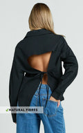 Amaris Top - Long Sleeve Open Back Tie Shirt in Black