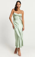 Jonalyn Midi Dress - Open Back Detailing Slip Dress in Sage