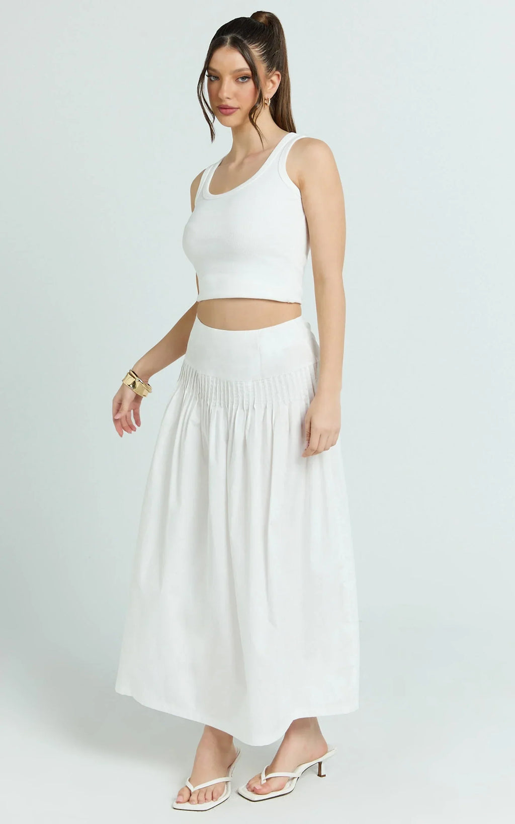 Auburn Maxi Skirt - Poplin Pintucked A Line Skirt in Ivory