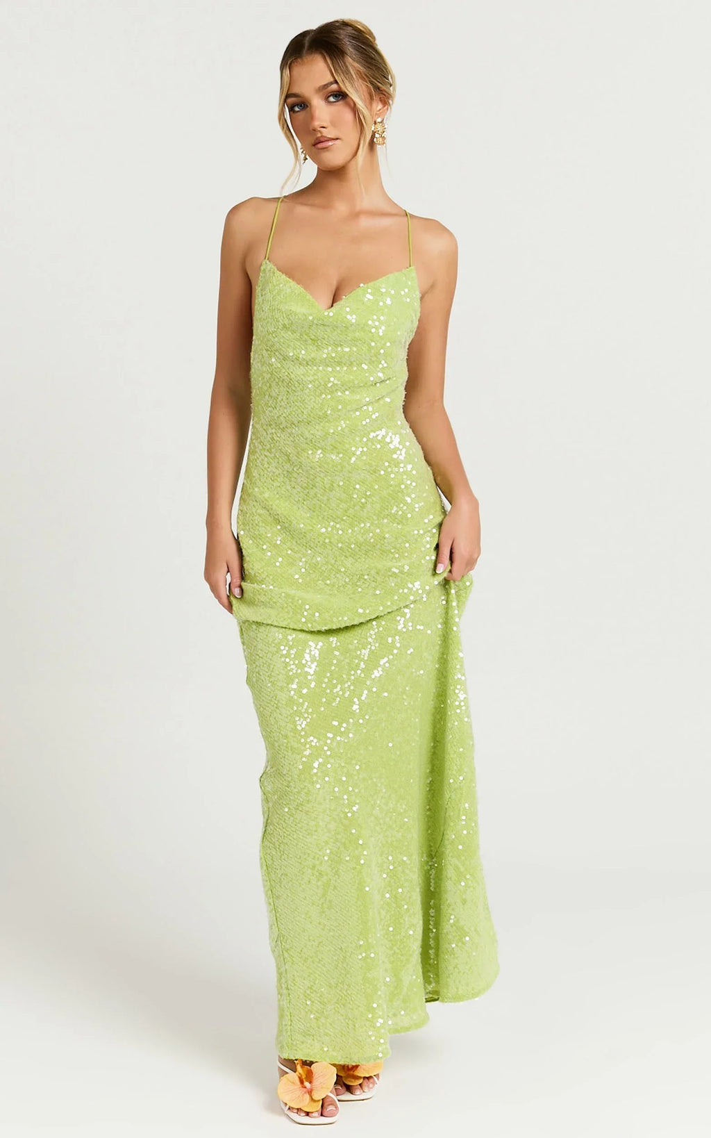 Payton Maxi Dress - Cowl Neck Low Back Dress in Green