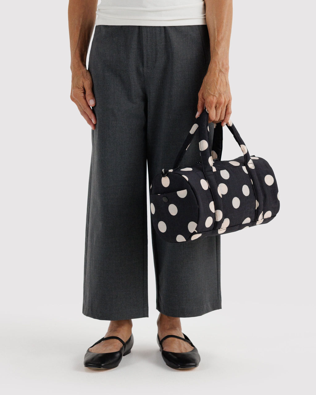 Nylon Duffle Bag - Black and Cream Polka Dot - image 3