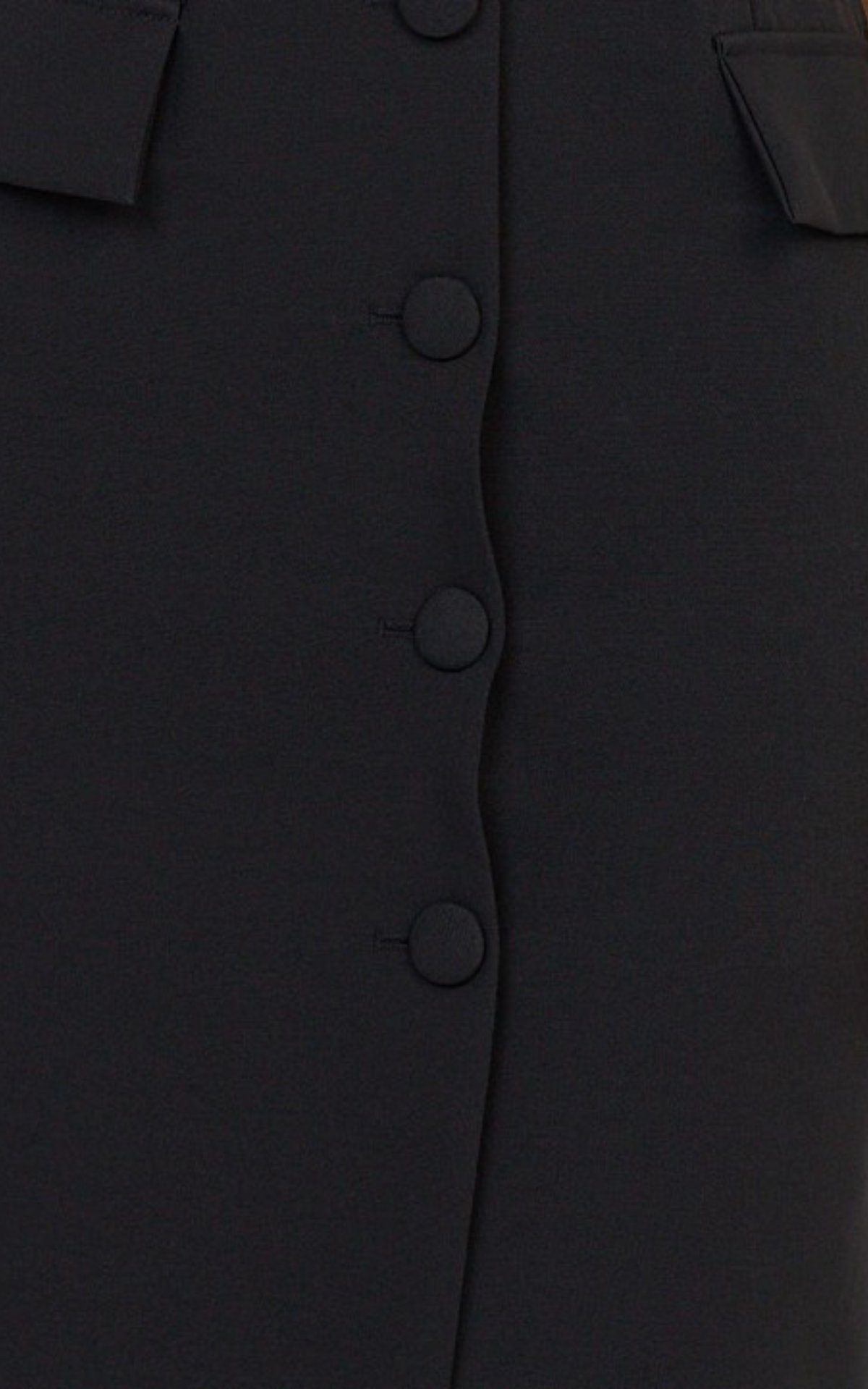 Calista Midi Dress - Boat Neck Button Down Pencil Dress in Black