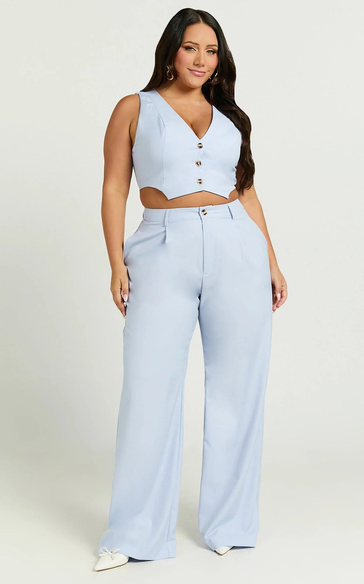 Izara Trousers - Mid Rise Relaxed Straight Leg Tailored Trousers in Light Blue