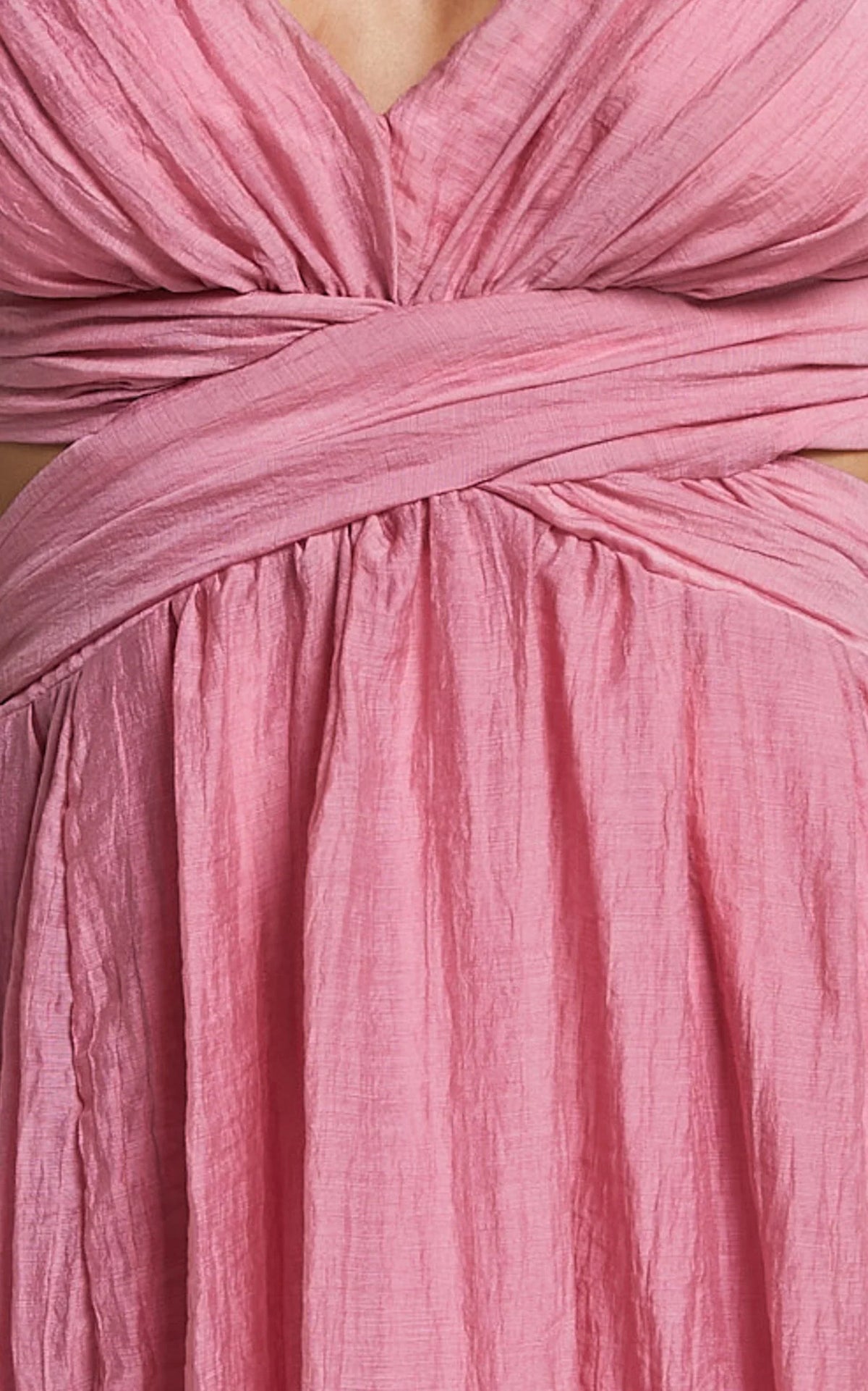 Marielly Midi Dress - Side Cut Out V Neck Ruffle Detail Sleeve Dress in Pink