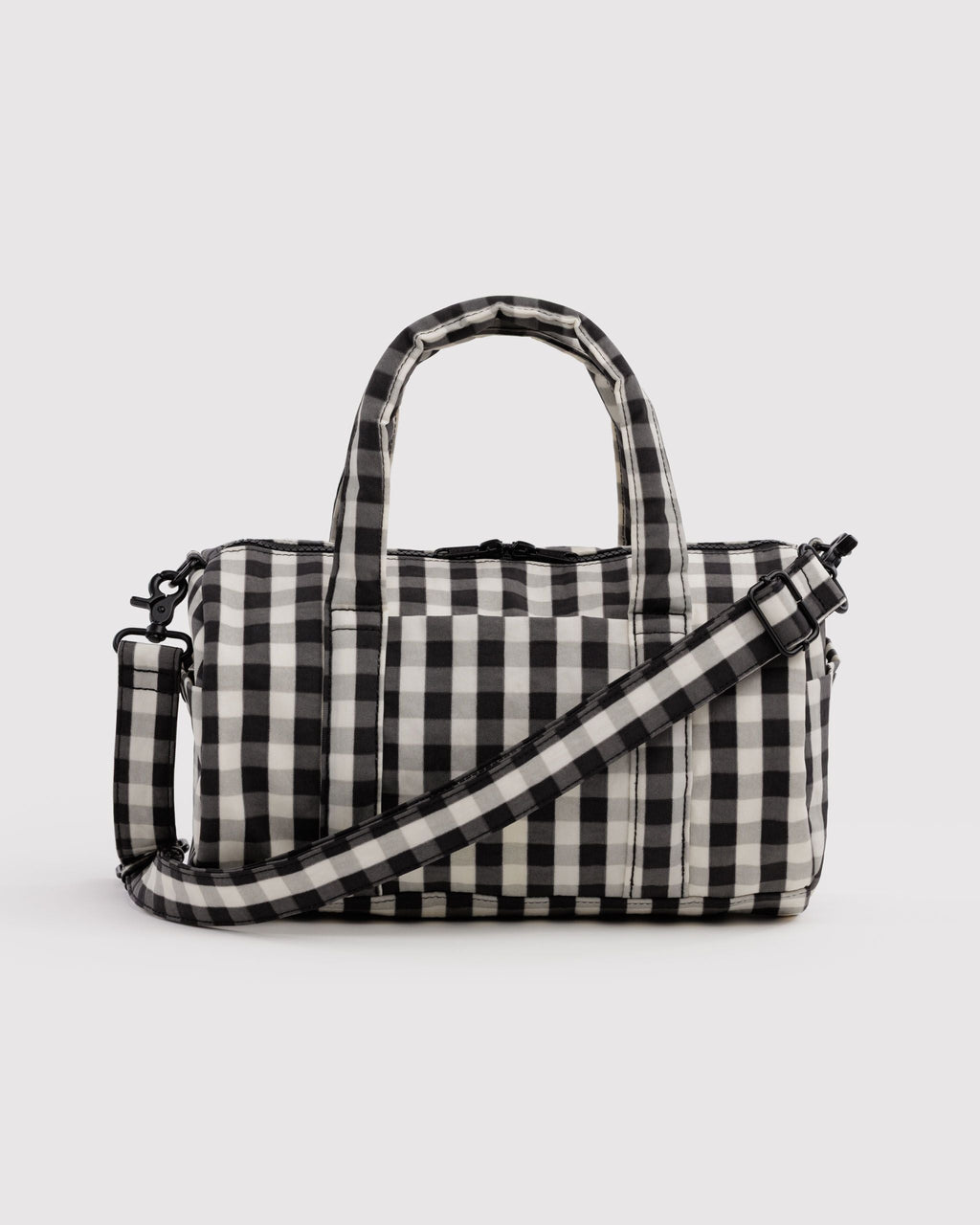 Nylon Duffle Bag - Black and Cream Gingham