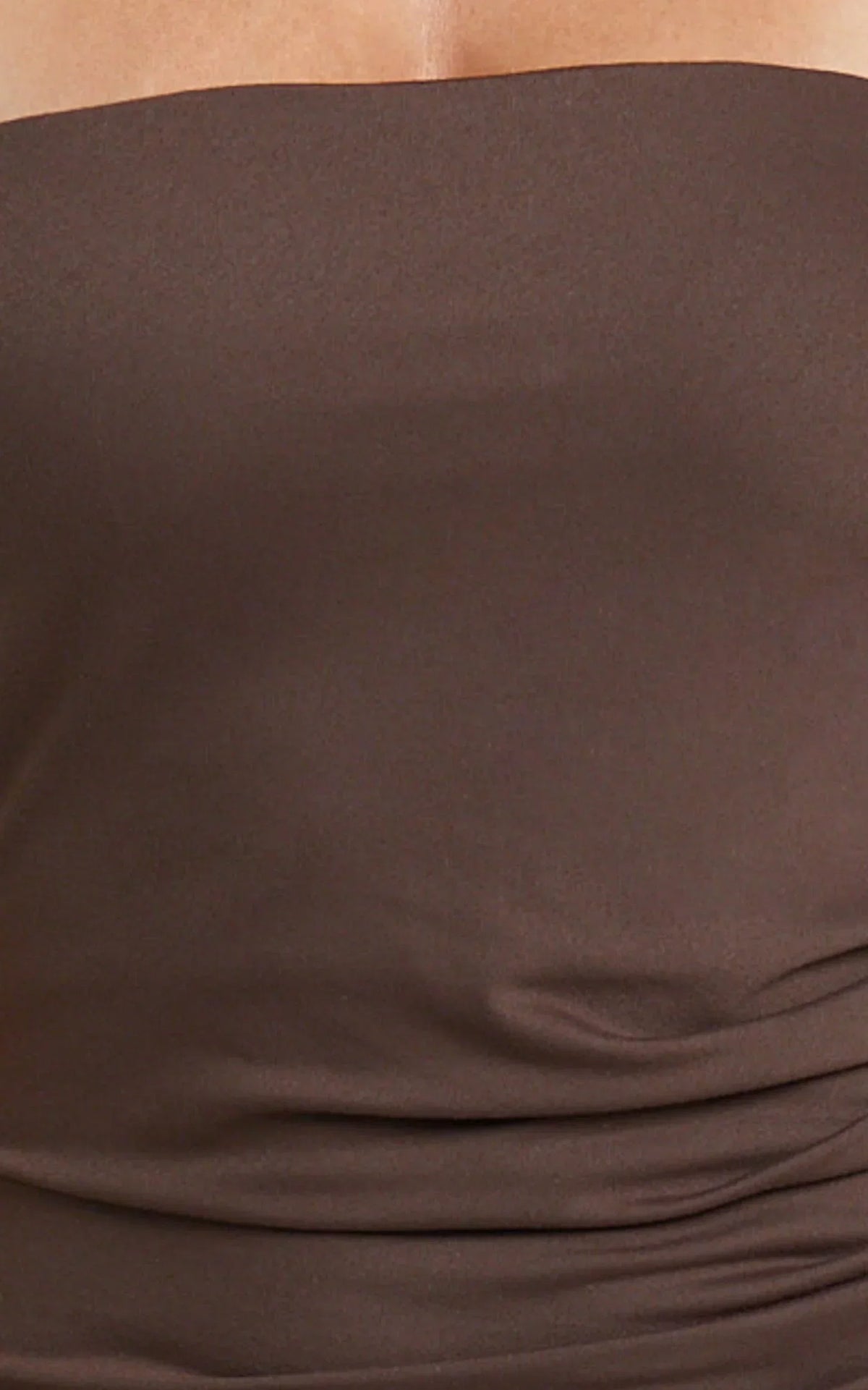 Natasha Midi Dress - Strapless Ruched Column Dress in Chocolate