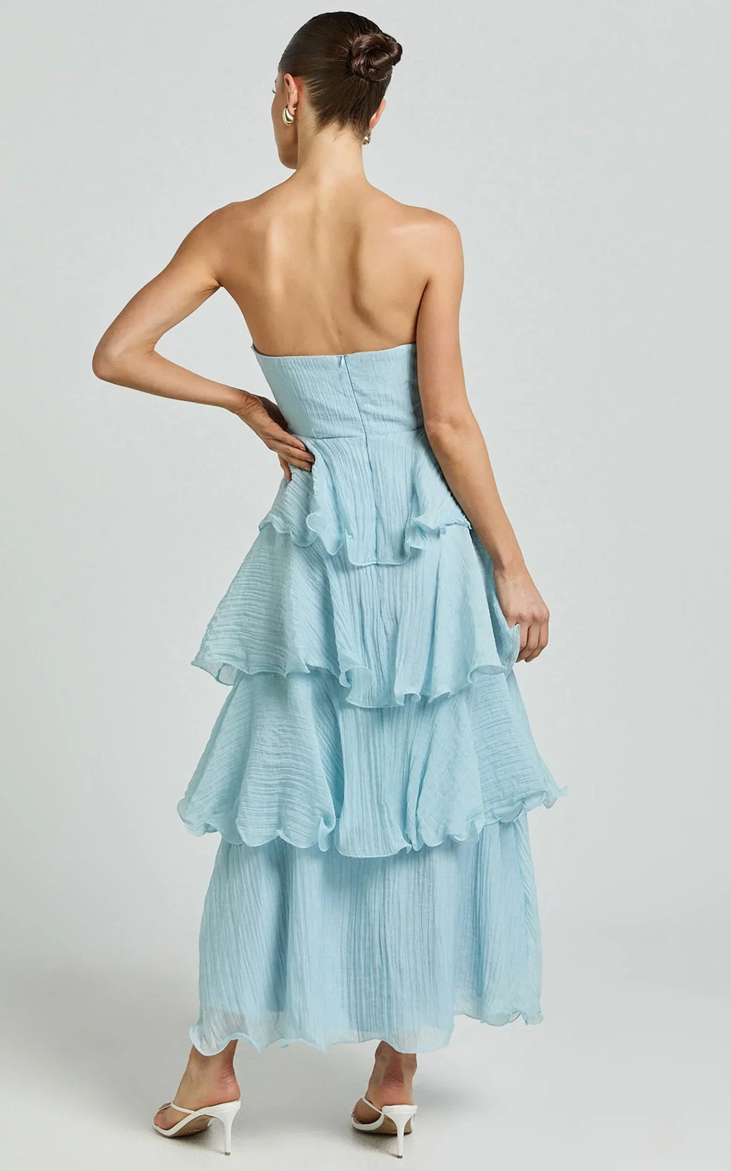 Jaiden Midi Dress - Strappless Layered Dress in Blue