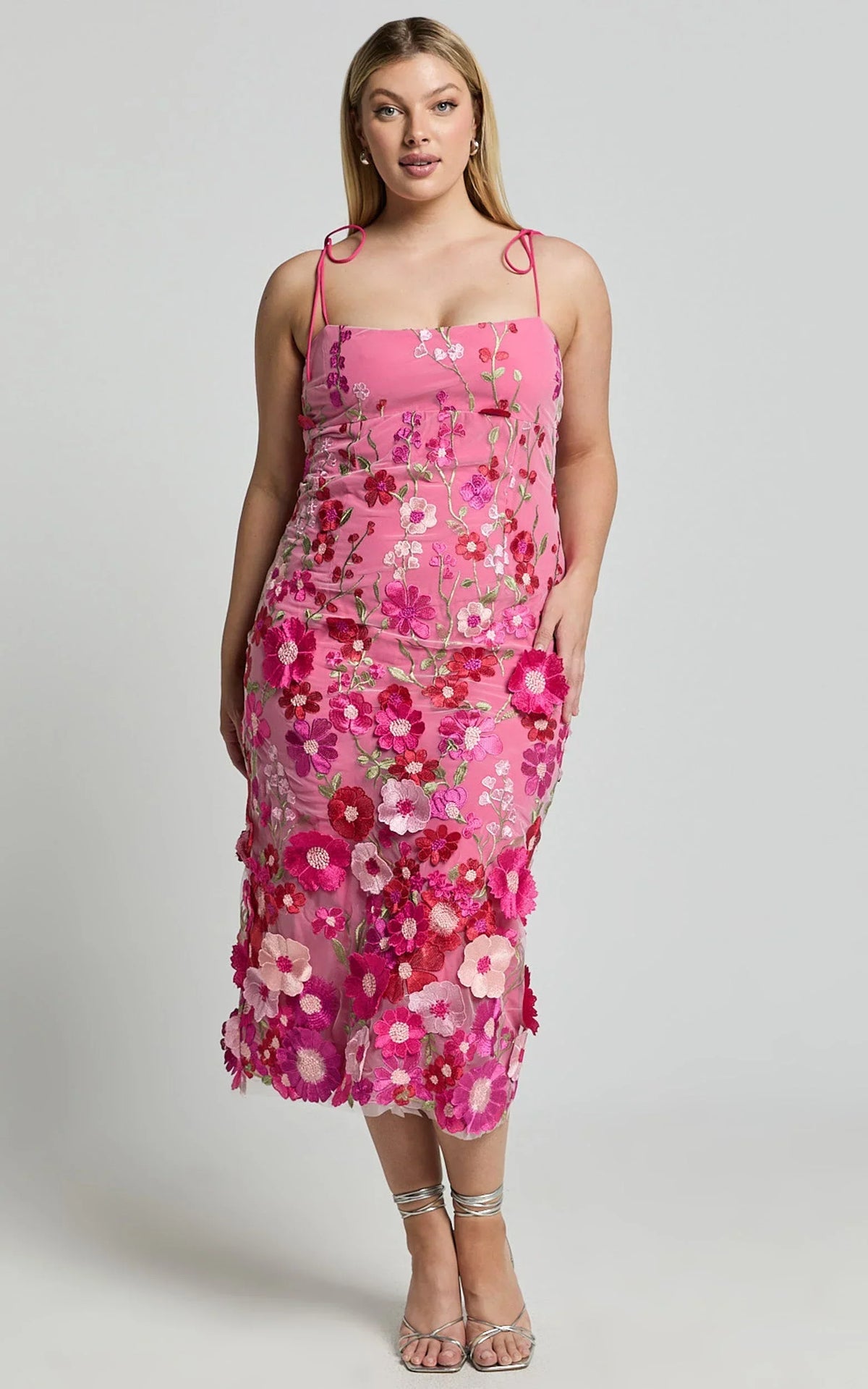 Jamich Midi Dress - Straight Neck Tie Strap Pencil Dress in Magenta